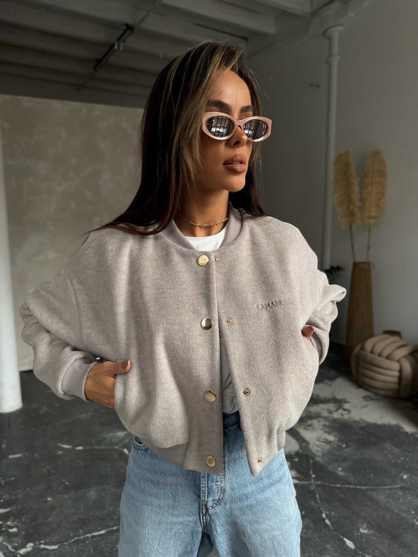 Bomberjacke College La Manuel beige