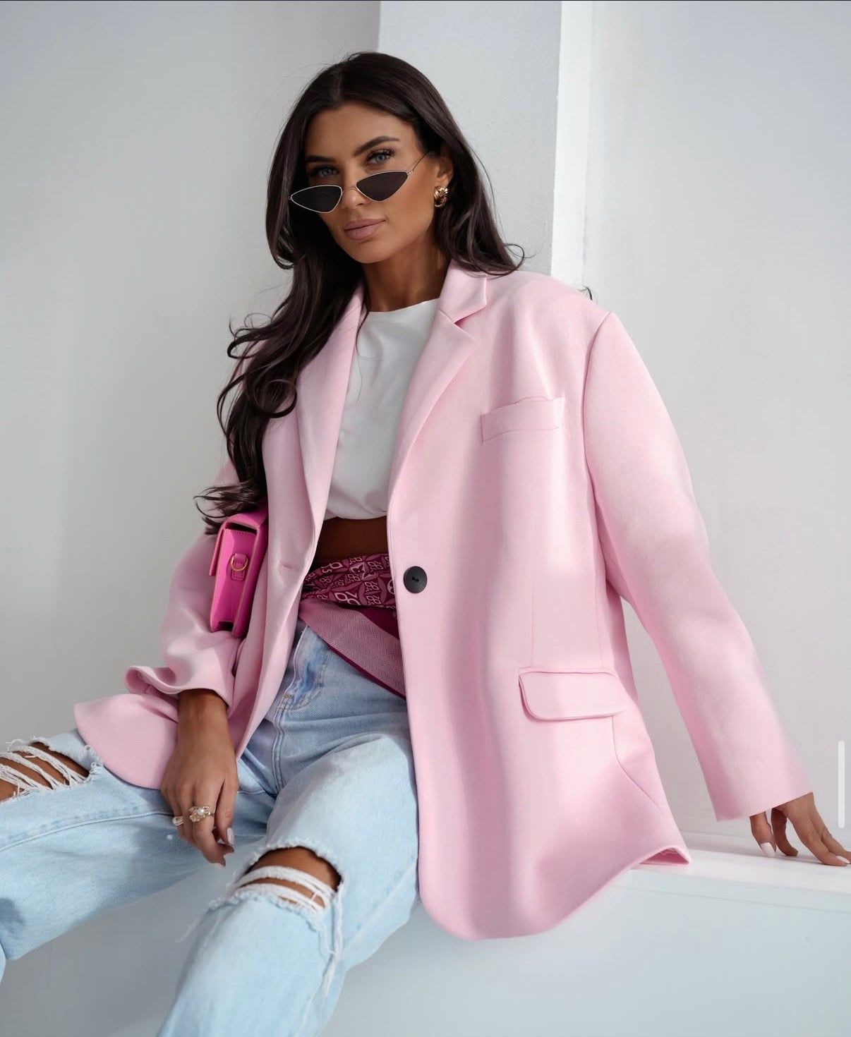 Oversize Baumwollblazer Rosa