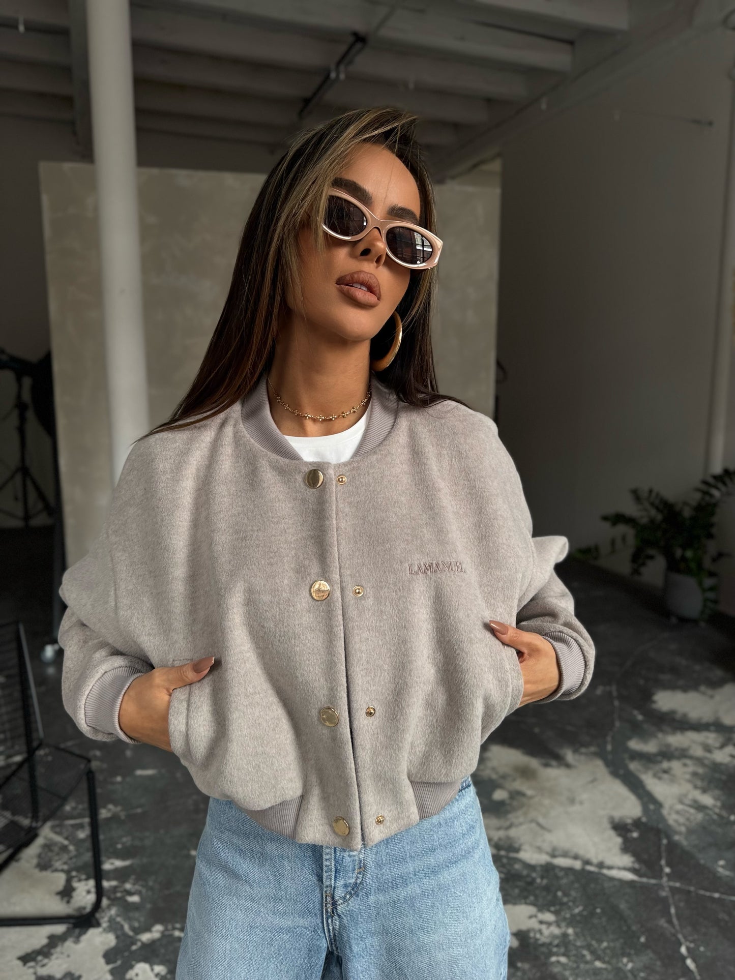 Bomberjacke College La Manuel beige