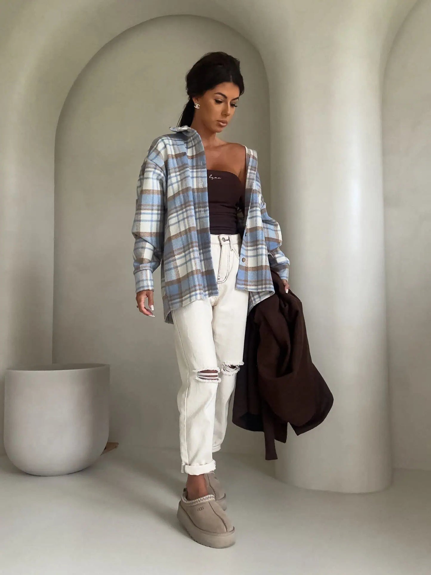 DAMENBLUSE KRATA - blau-beige