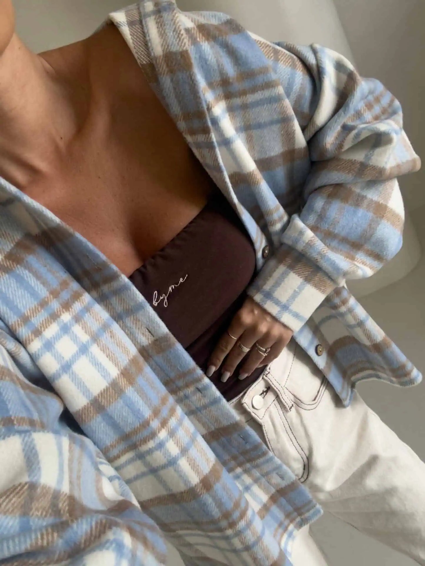 DAMENBLUSE KRATA - blau-beige