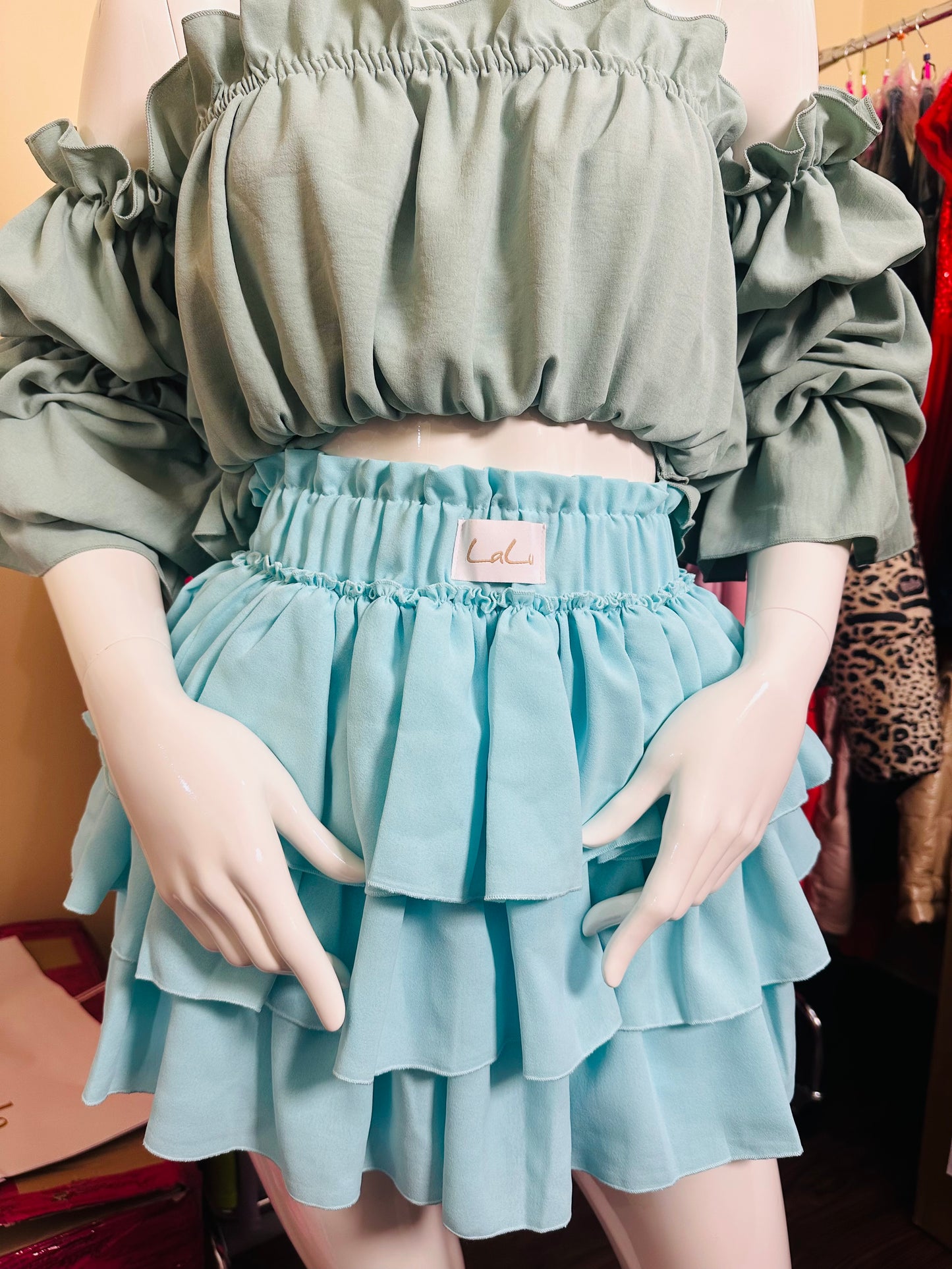 Mini Rock- Shorts Hellblau Chiffon