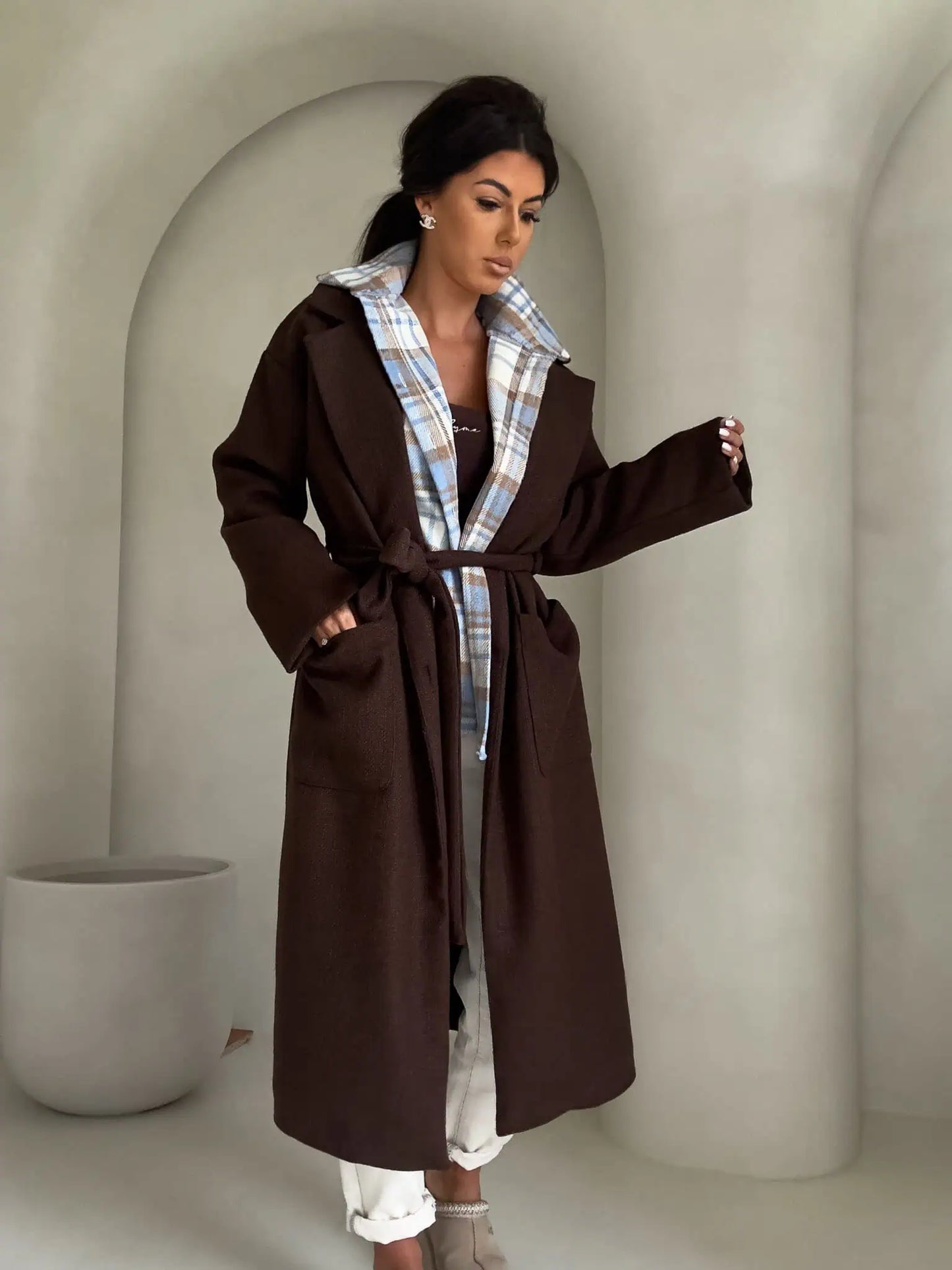 DAMENBLUSE KRATA - blau-beige