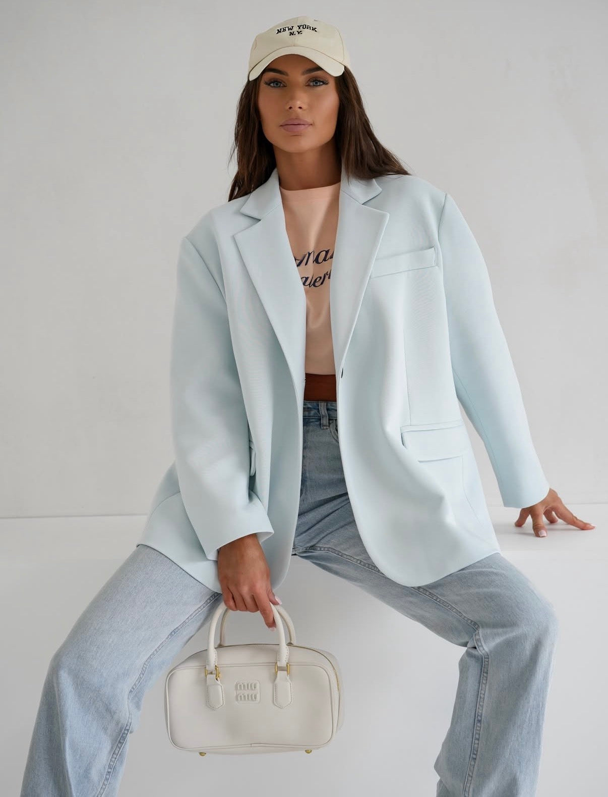 Oversize Baumwollblazer Hellblau