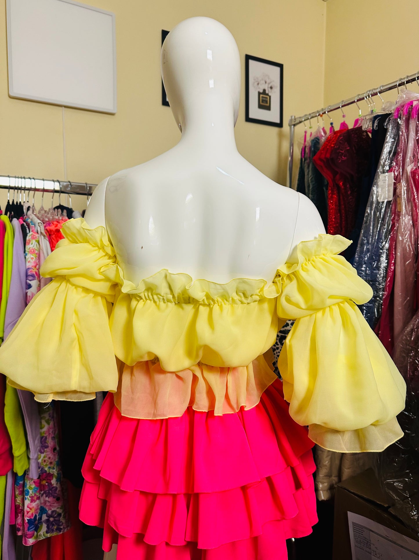 Off- Schoulder Damenbluse gelb Chiffon
