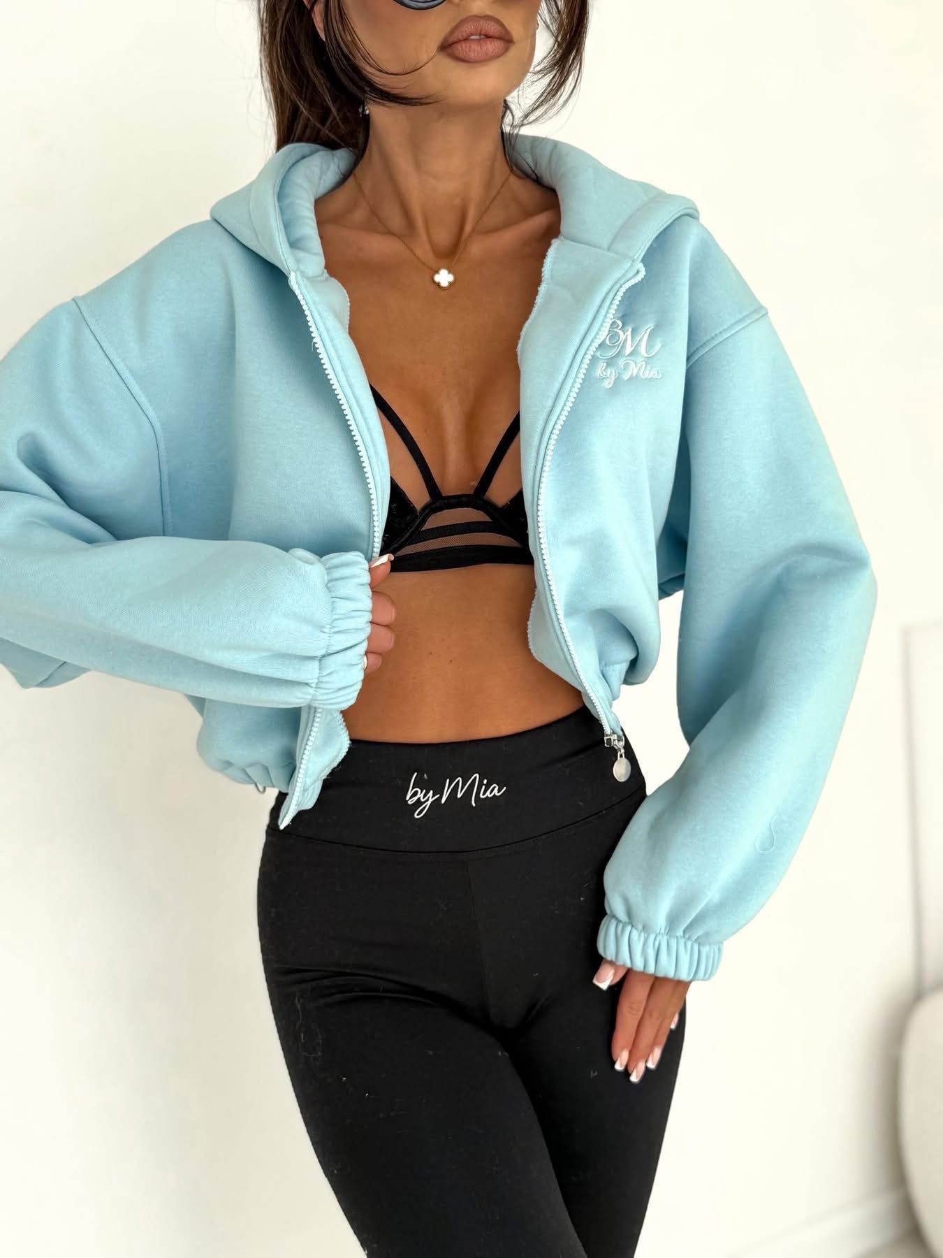 Sweatshirt Damen mit Reißverschluss und Kapuze | Hellblau