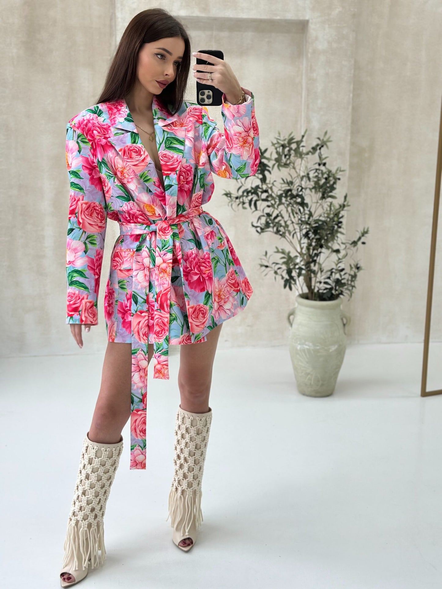 Blazer- Kleid Blumen Turkus