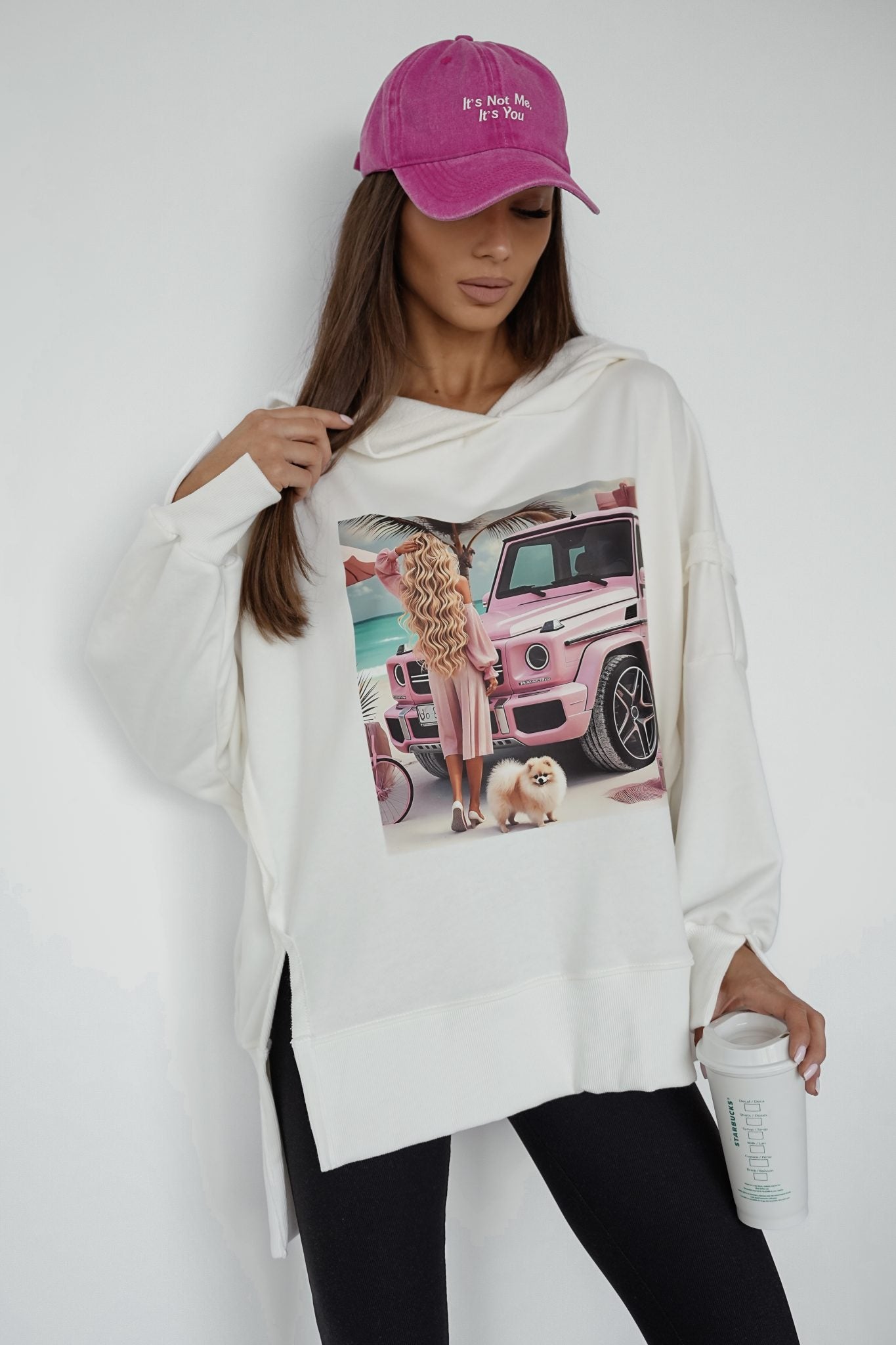 VIBE PINK CAR weißes Sweatshirt