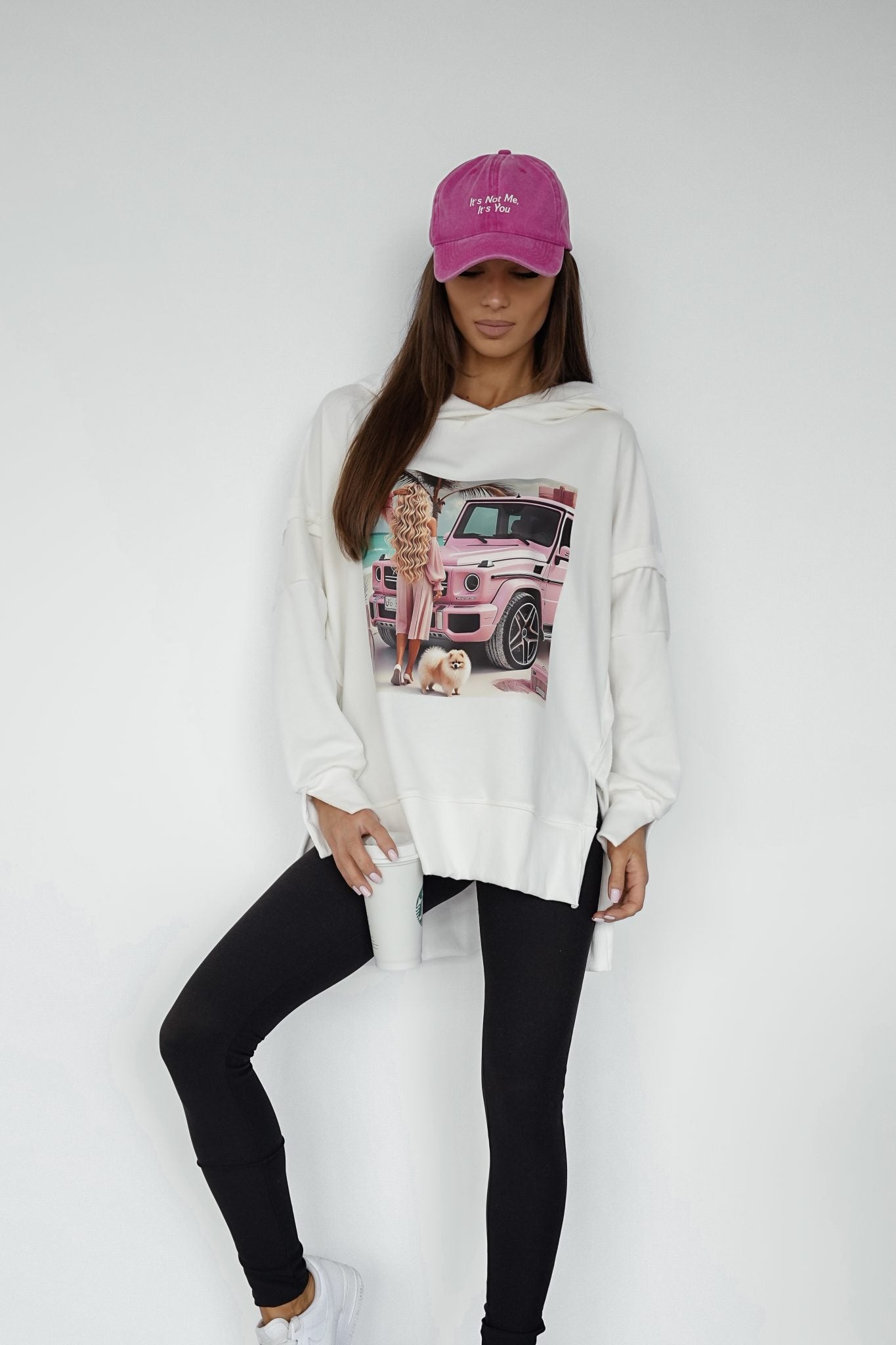 VIBE PINK CAR weißes Sweatshirt