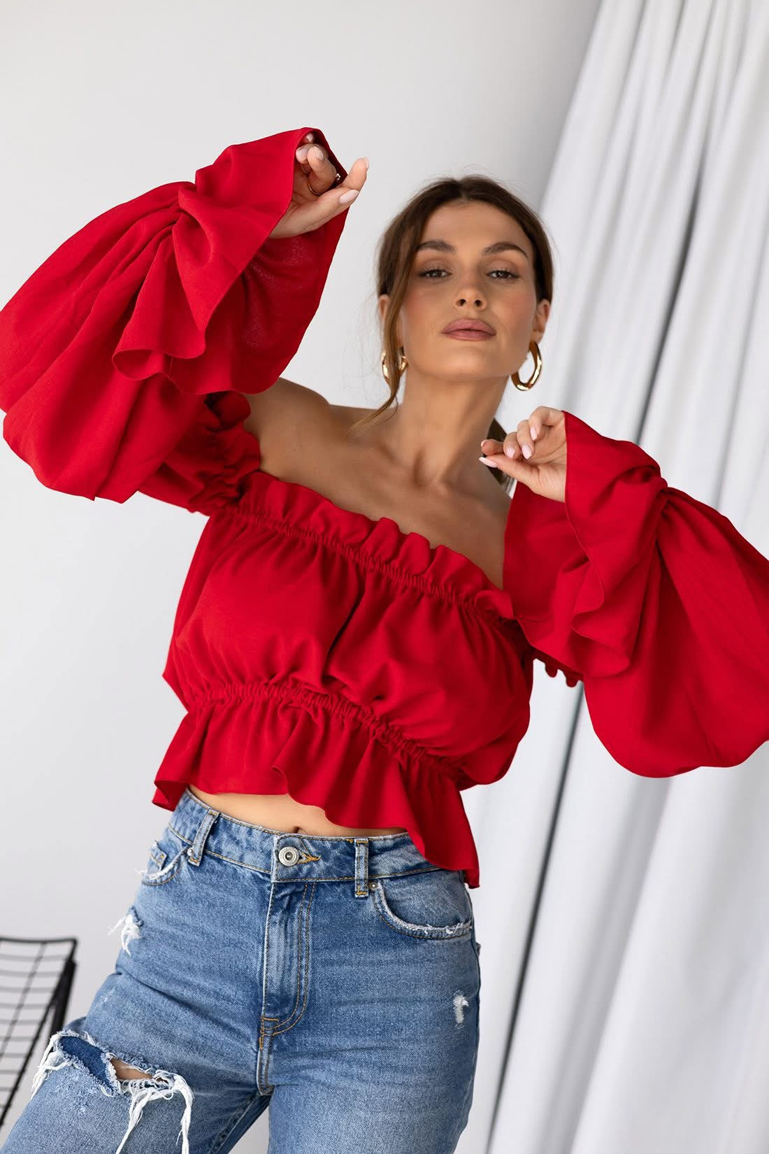 Off- Schoulder Damenbluse Rot