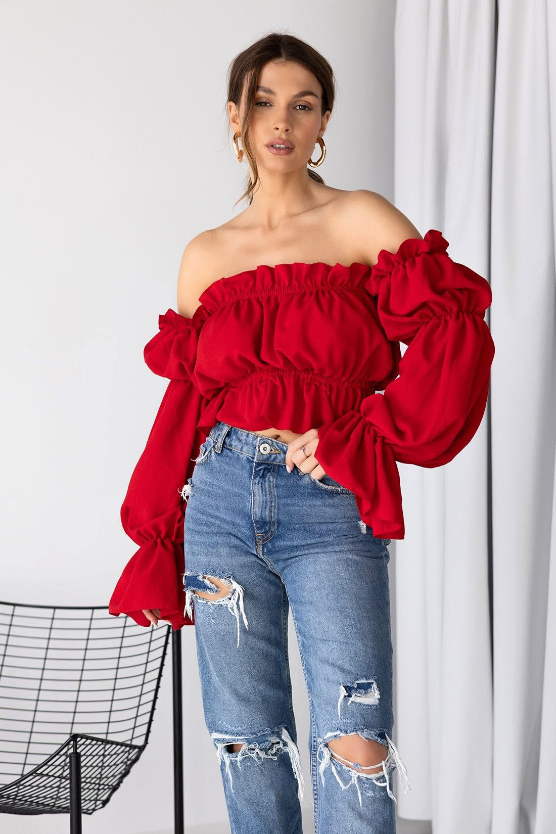Off- Schoulder Damenbluse Rot