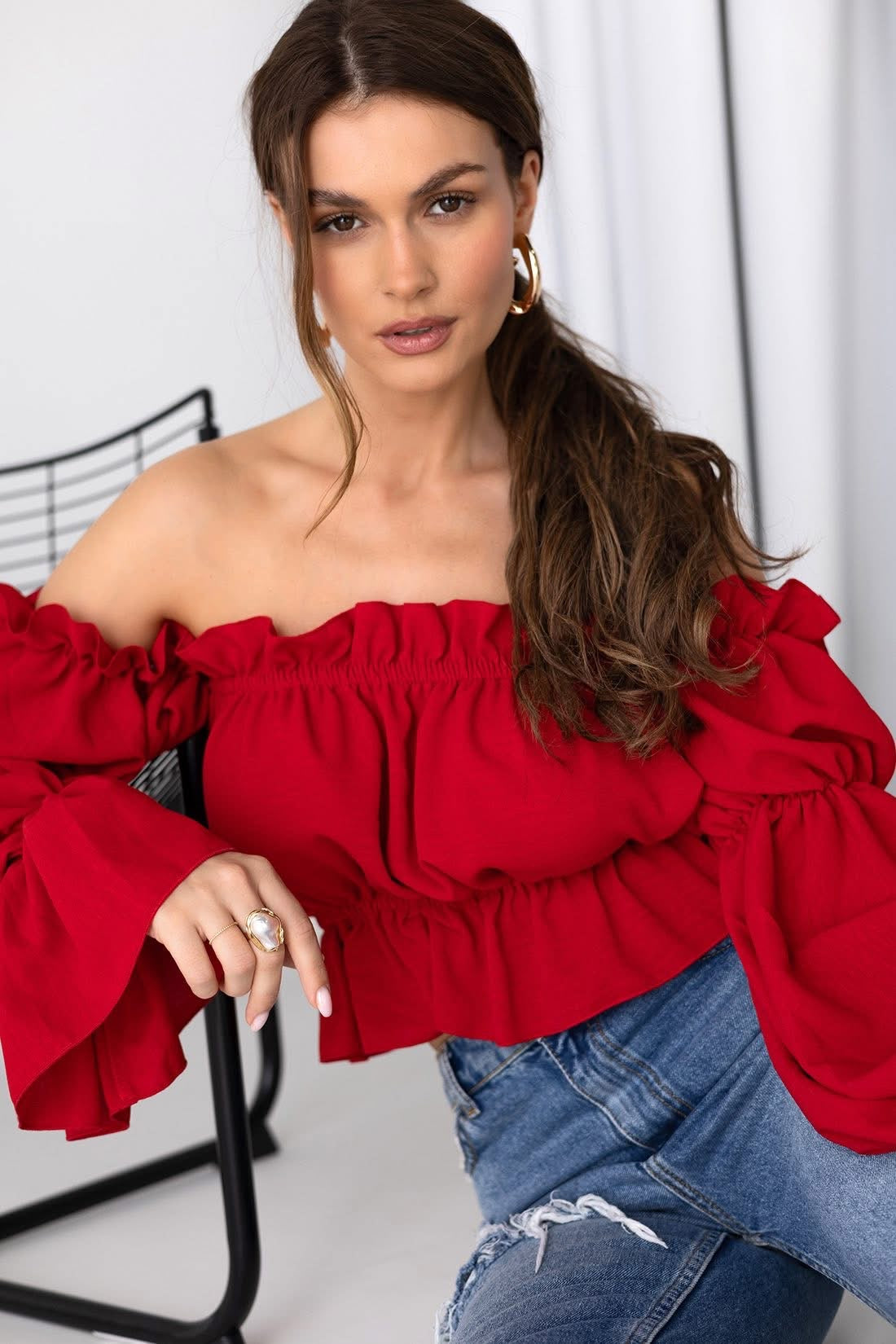 Off- Schoulder Damenbluse Rot