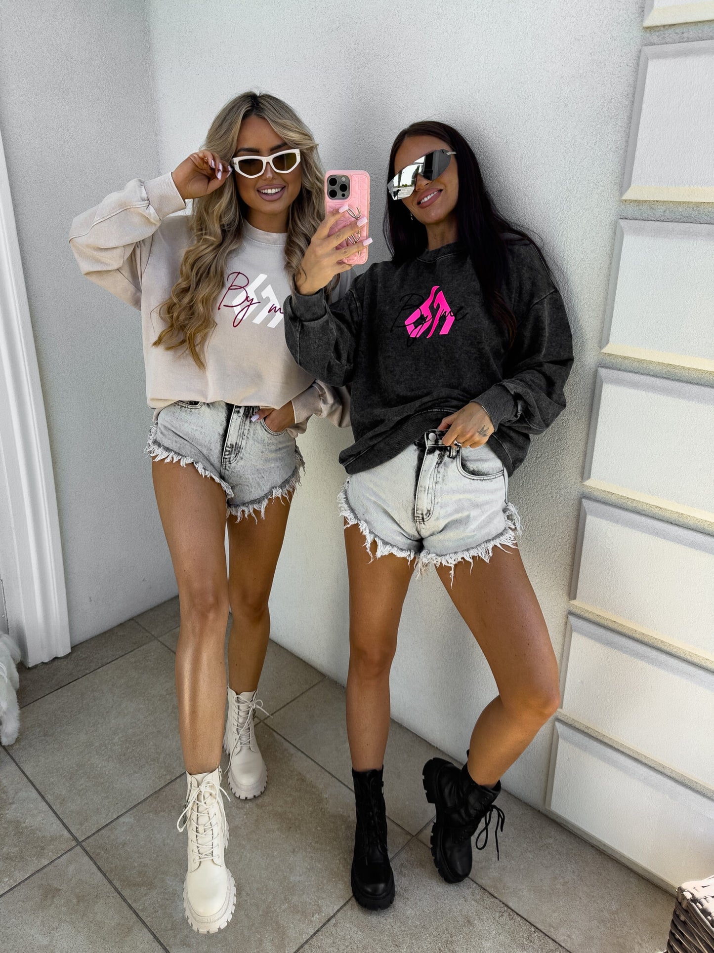 Sweatshirt MONETTE in vorgewaschenen Still Schwarz