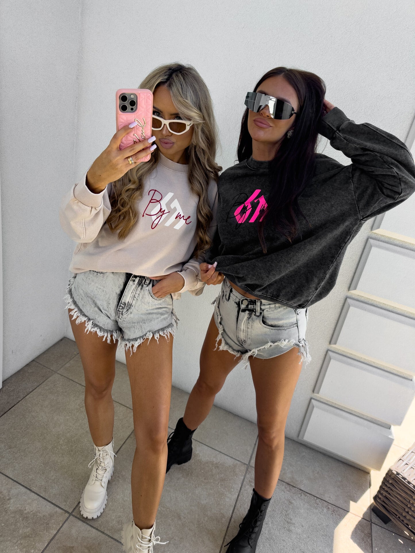 Sweatshirt MONETTE in vorgewaschenen Still Schwarz