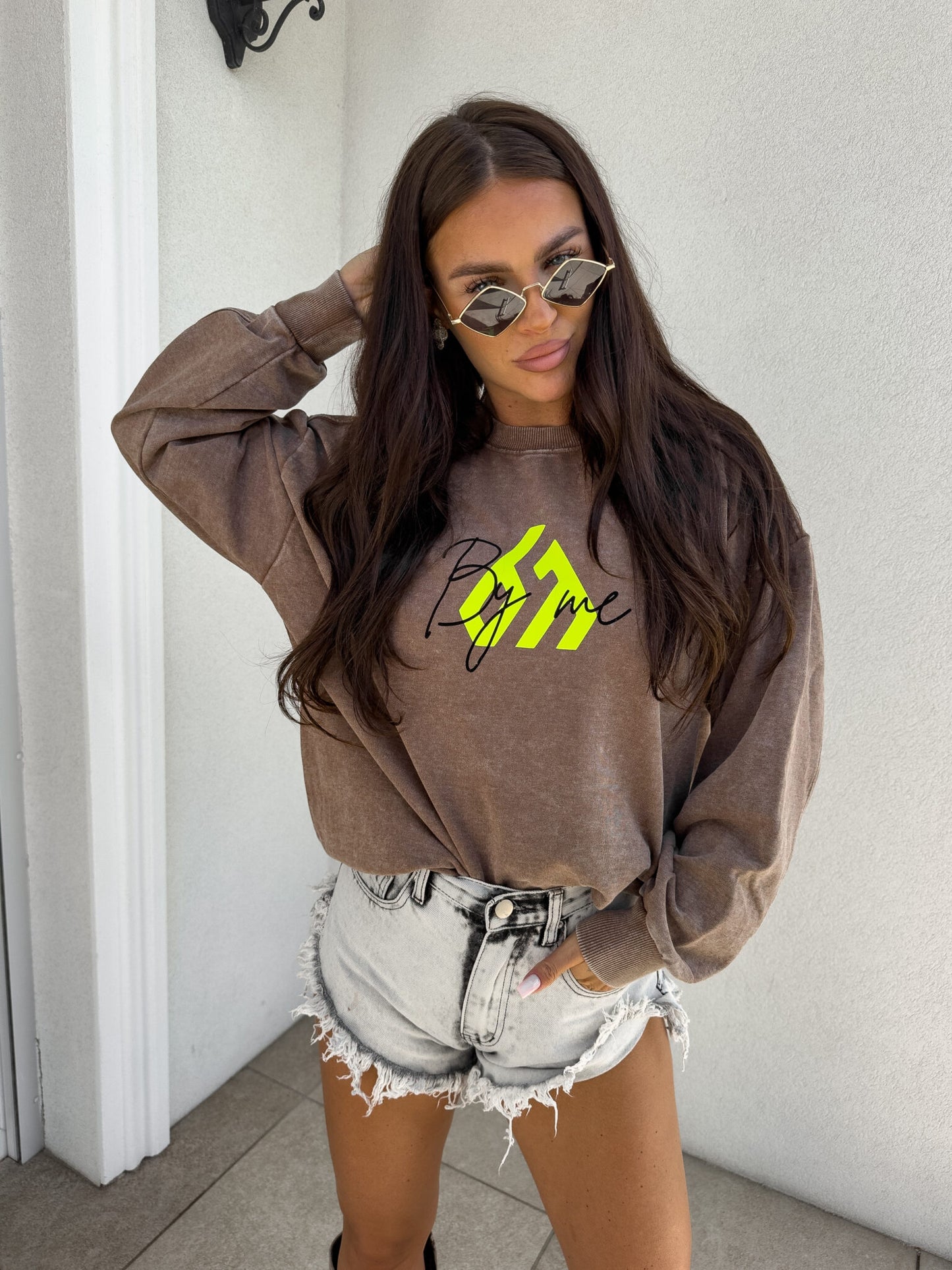 Sweatshirt MONETTE in vorgewaschenen Still dunkelbeige