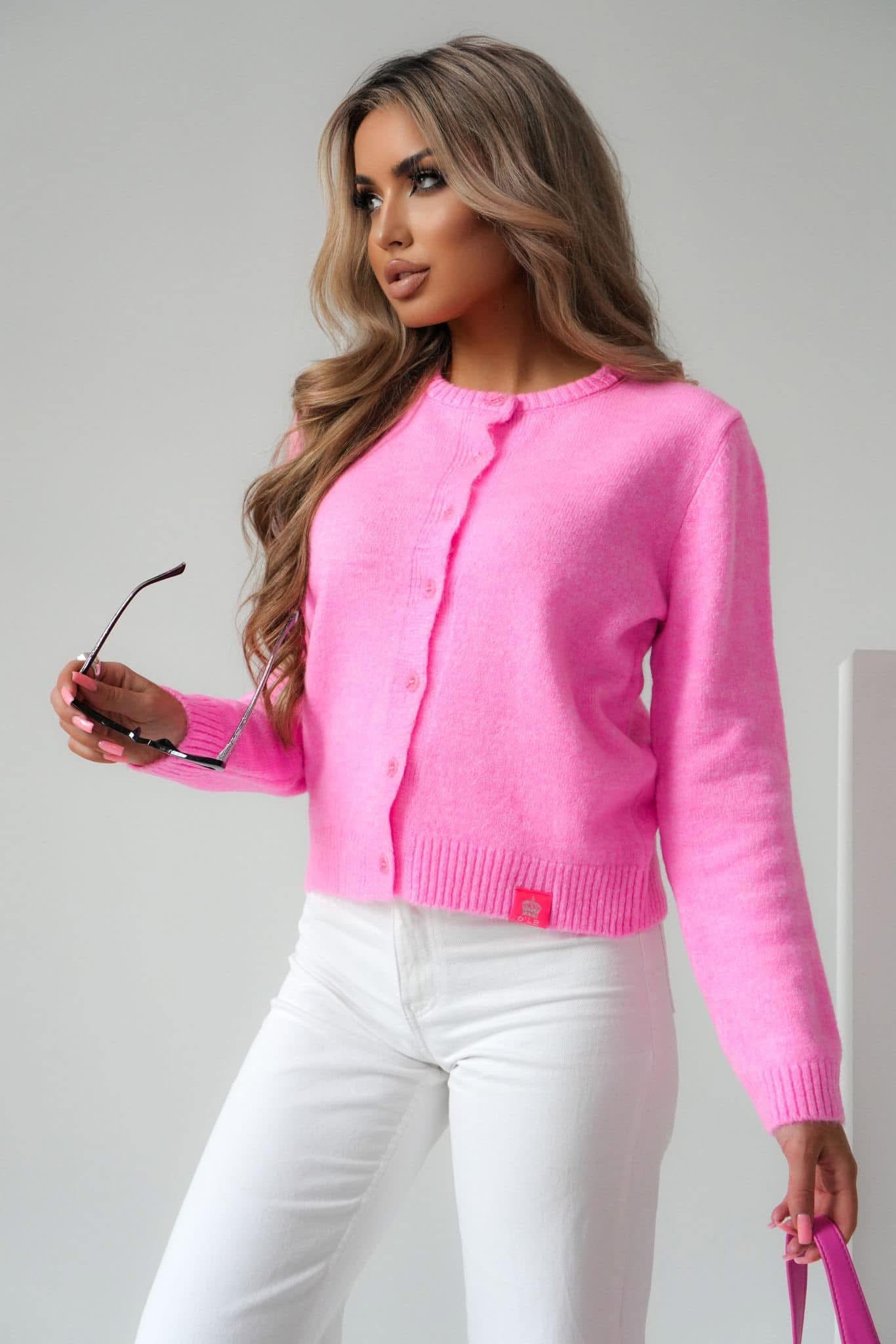 Geknöpfte Damenpullover Damenstrickjacke Rosa