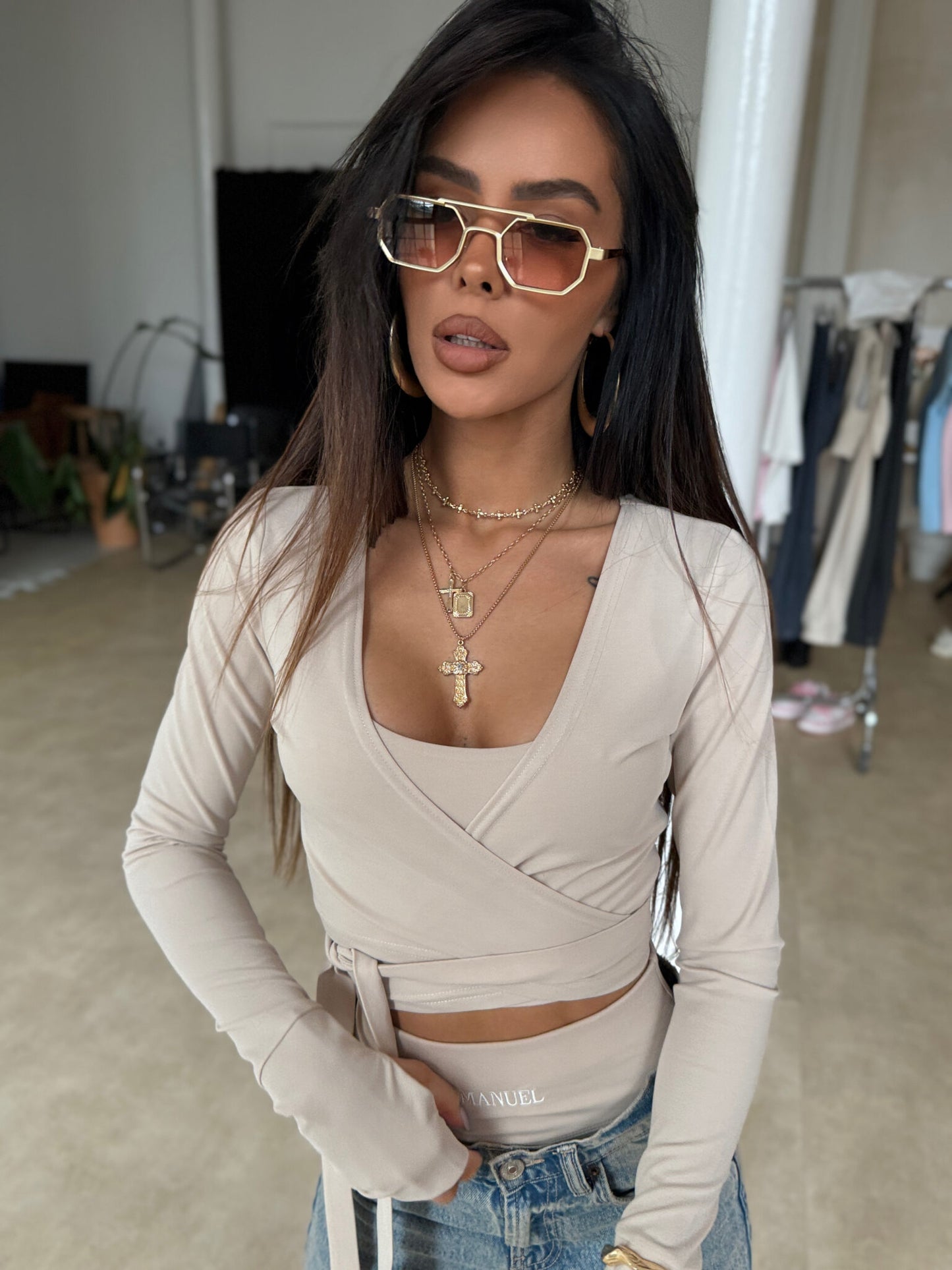 Damenbluse Play La Manuel Limited Beige