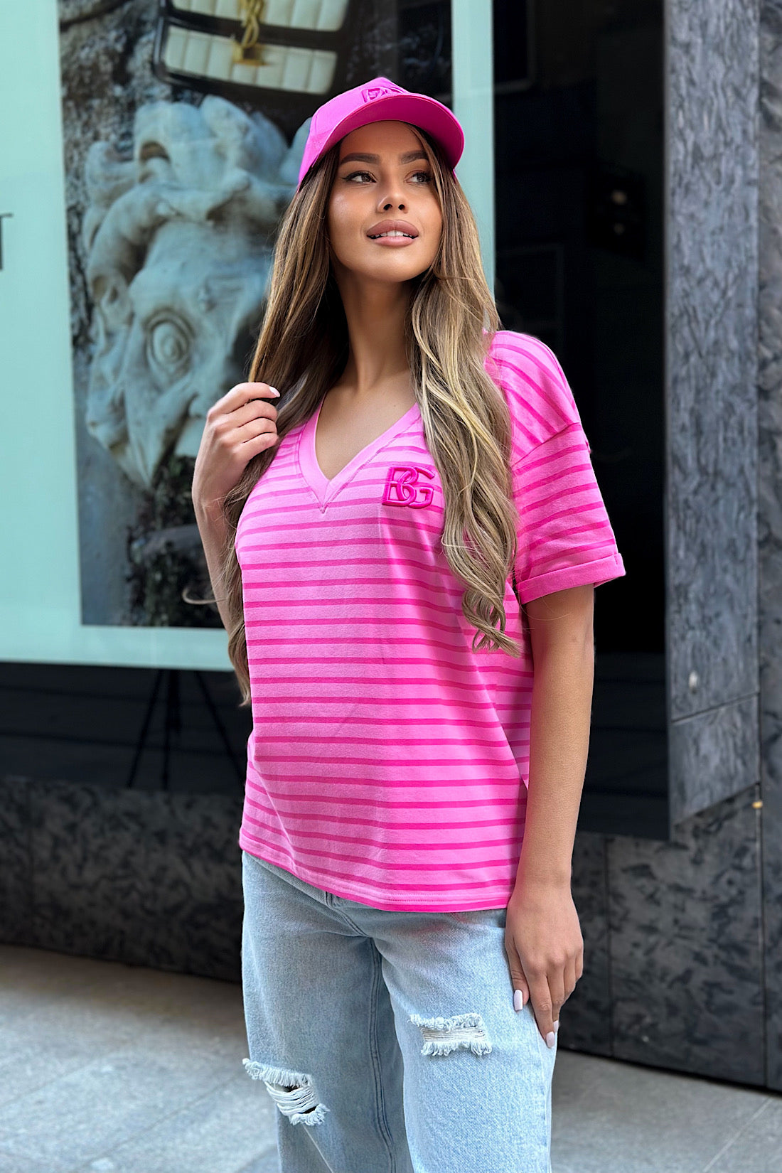 Damen T- Shirt Brandenburg Couture V- Tip| pink- rosa