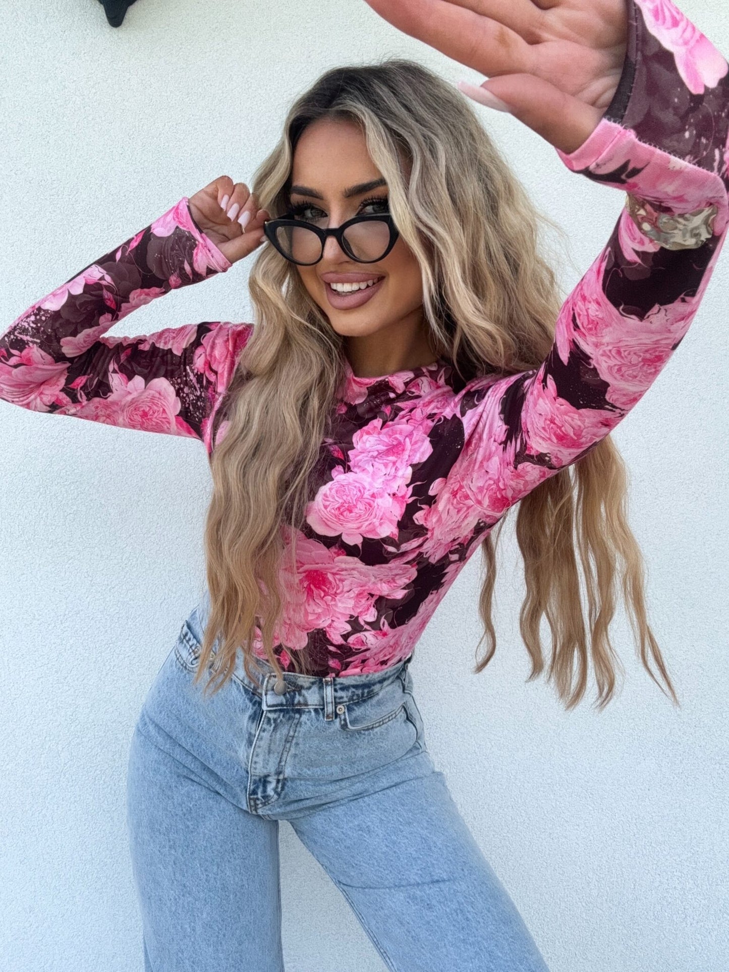Damenbluse SKIN print Blumen – Schoko-rosa