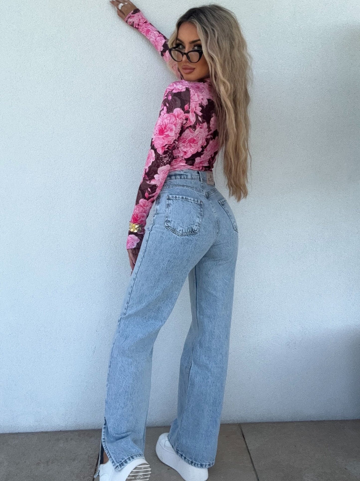 Damenbluse SKIN print Blumen – Schoko-rosa