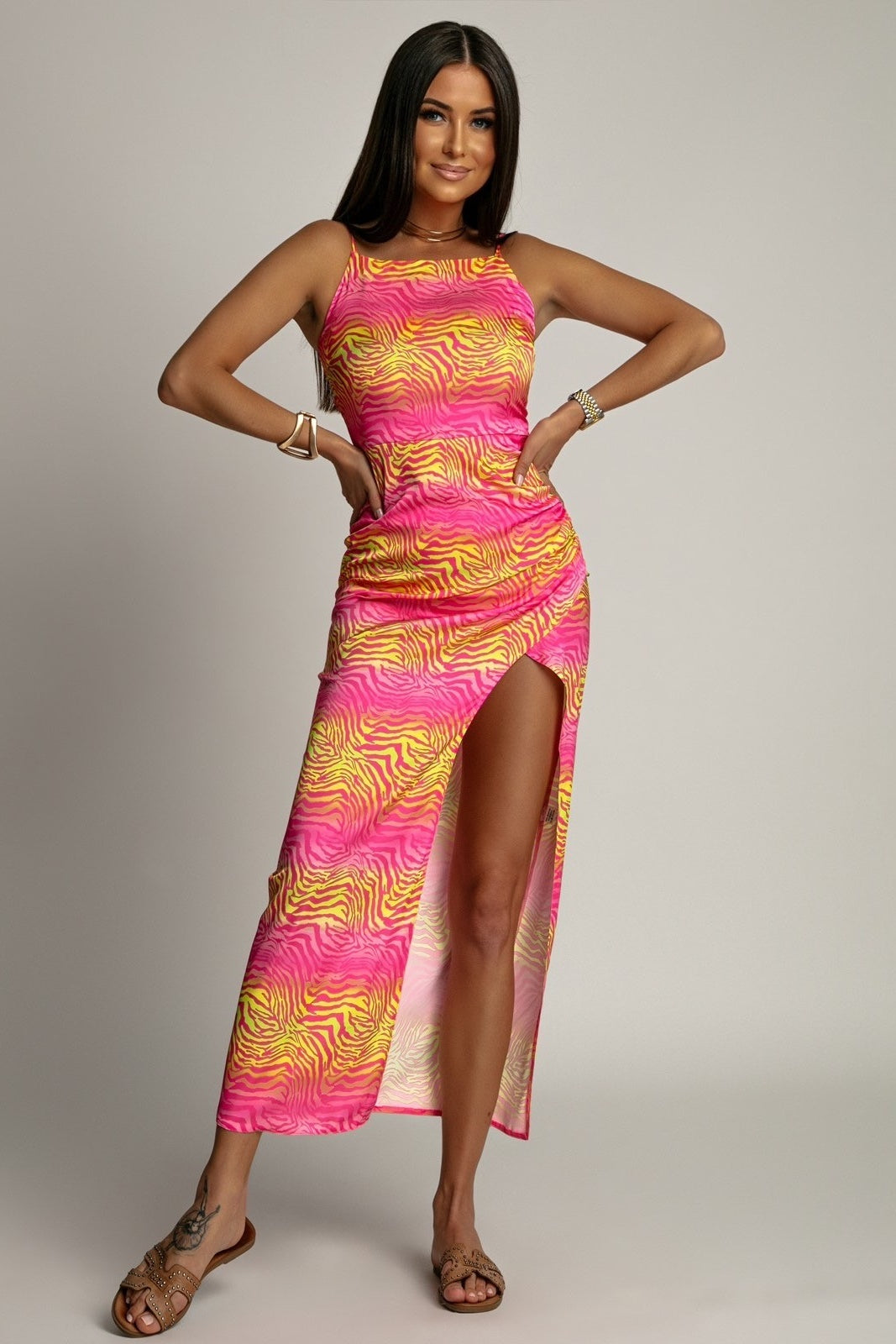 Satin- Kleid - Rosa/ Zebra