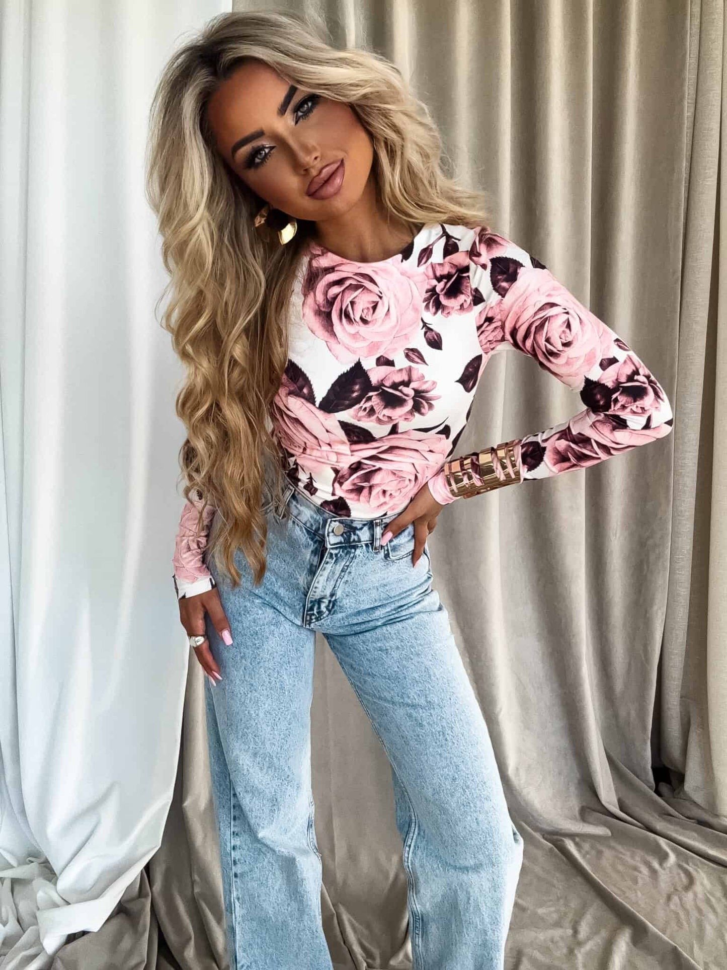 Damenbluse LINDA Blumen- weiß-rosa