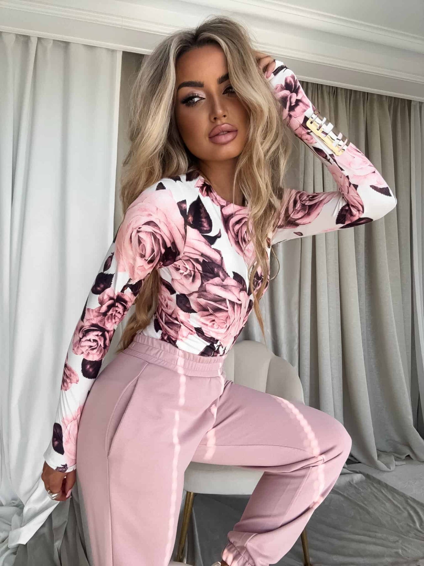 Damenbluse LINDA Blumen- weiß-rosa