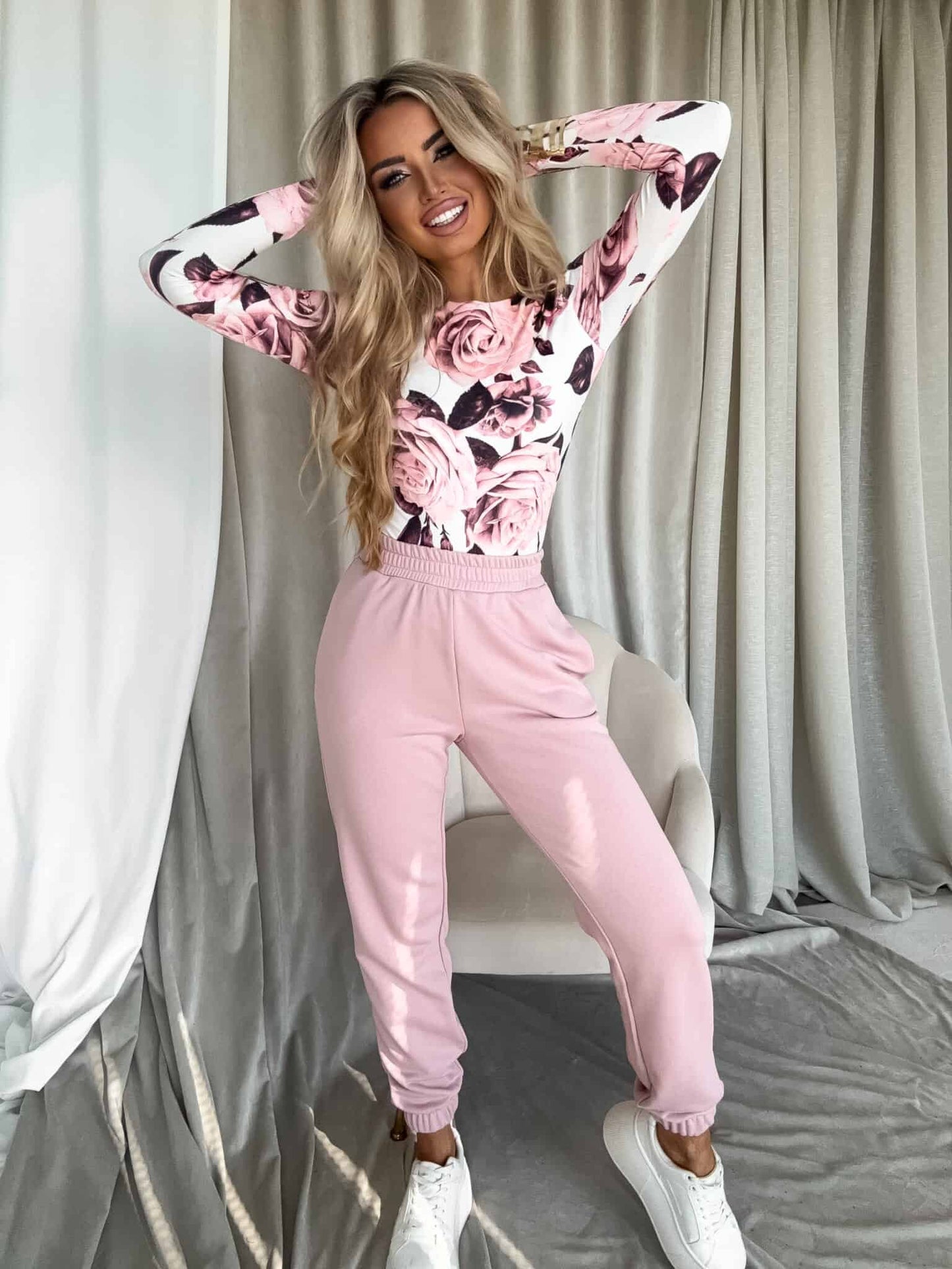 Damenbluse LINDA Blumen- weiß-rosa