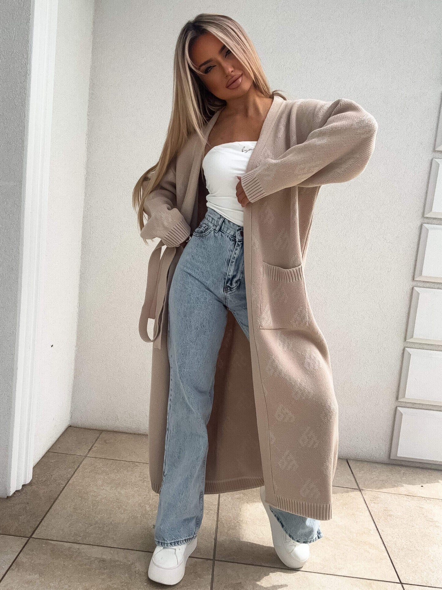 Strickjacke Mantel ANDREA – hellbeige