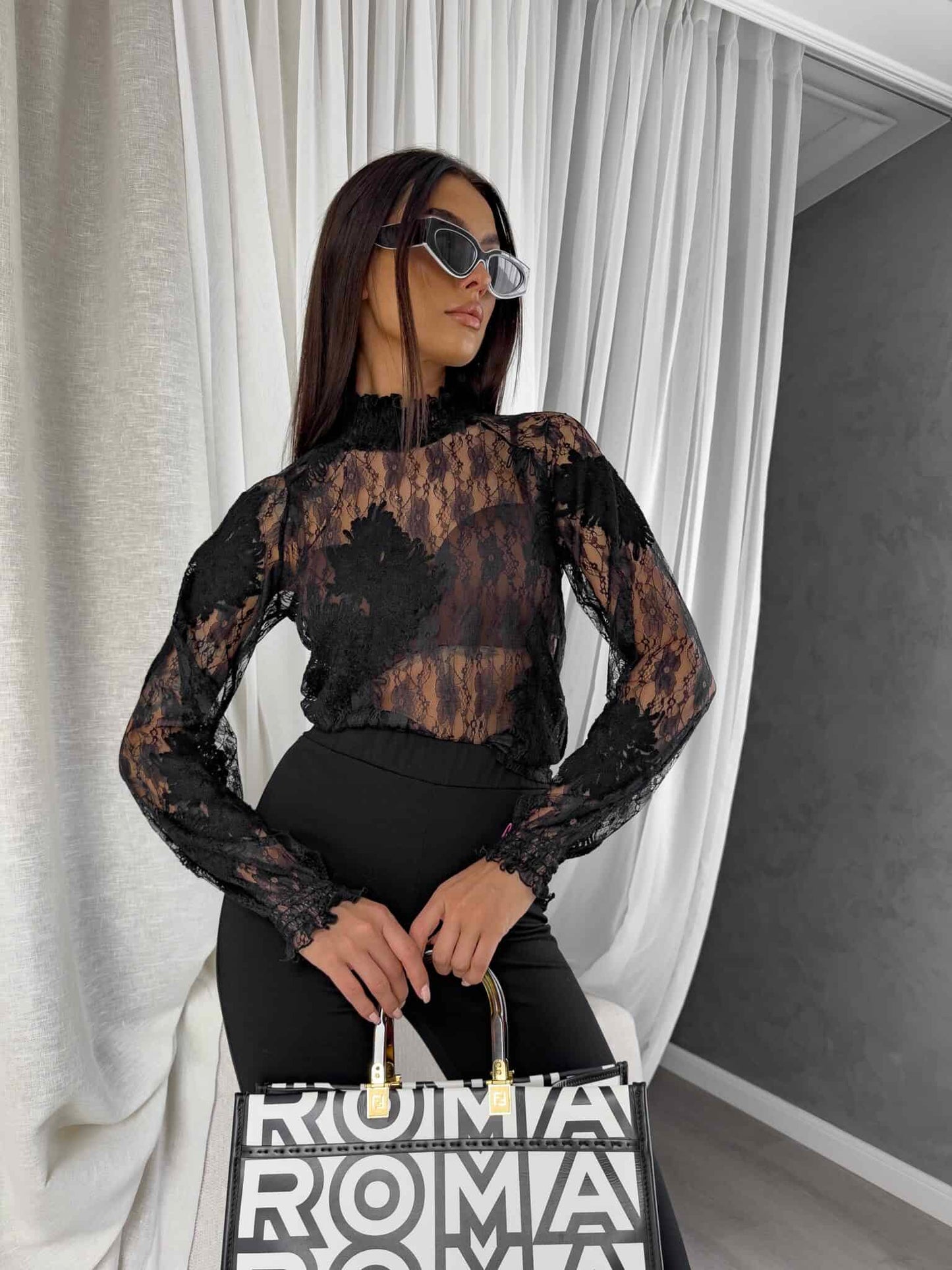 Damenbluse FLORAL – schwarz