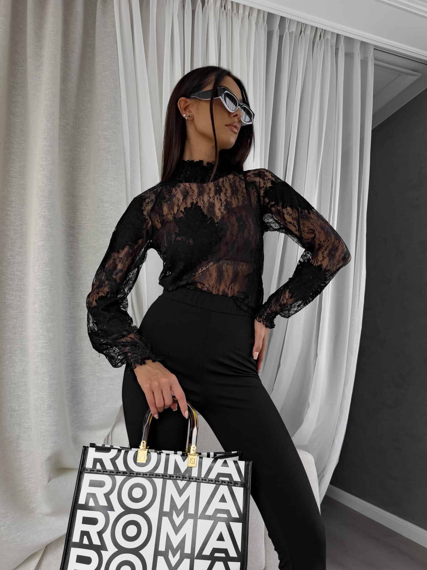 Damenbluse FLORAL – schwarz
