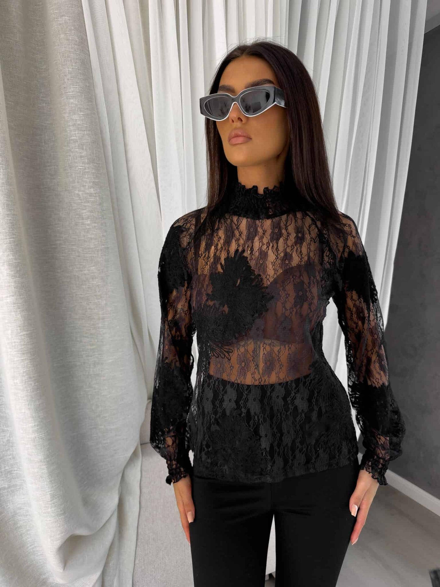 Damenbluse FLORAL – schwarz