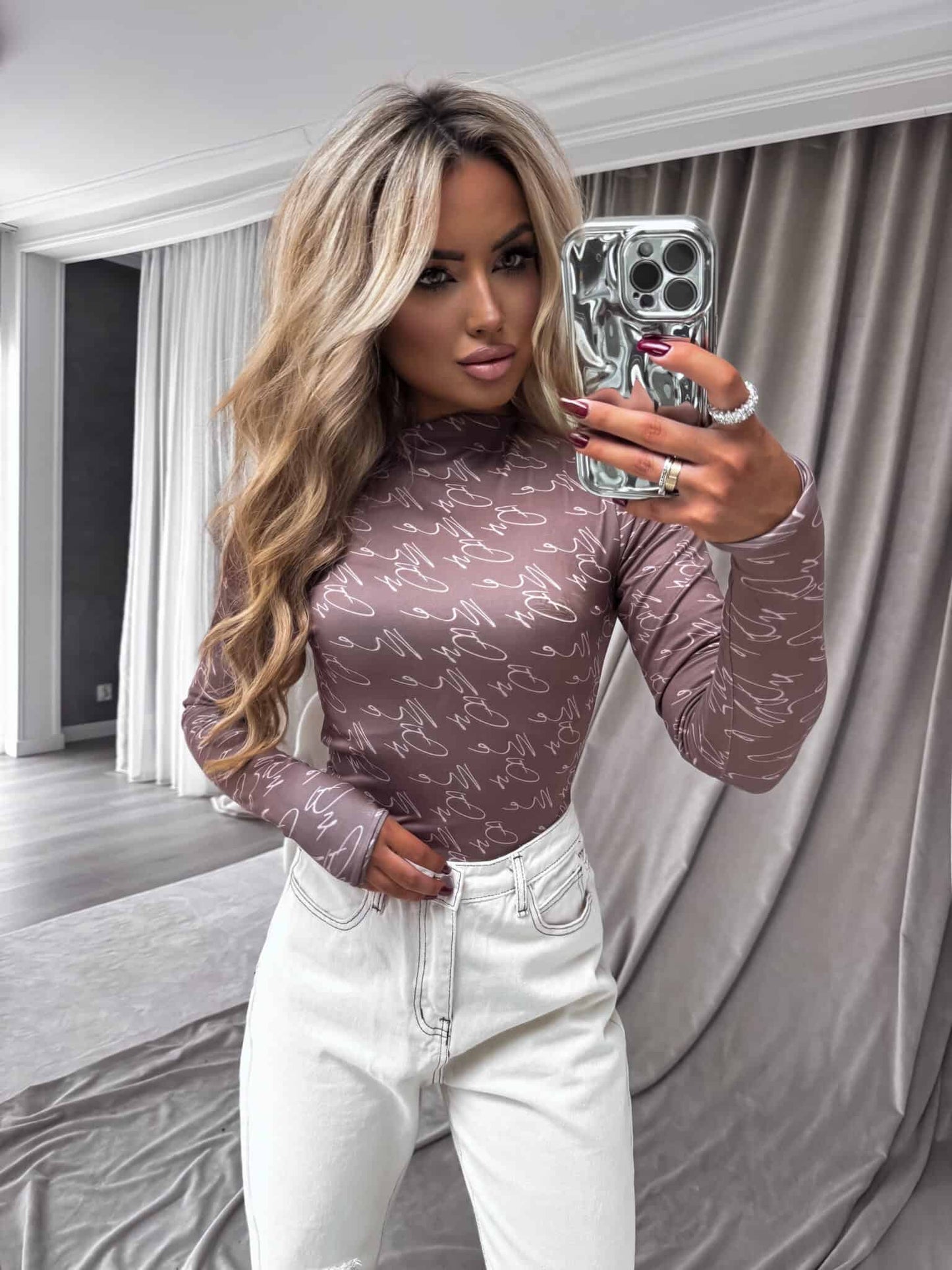 Damenbluse SKIN print – mokka