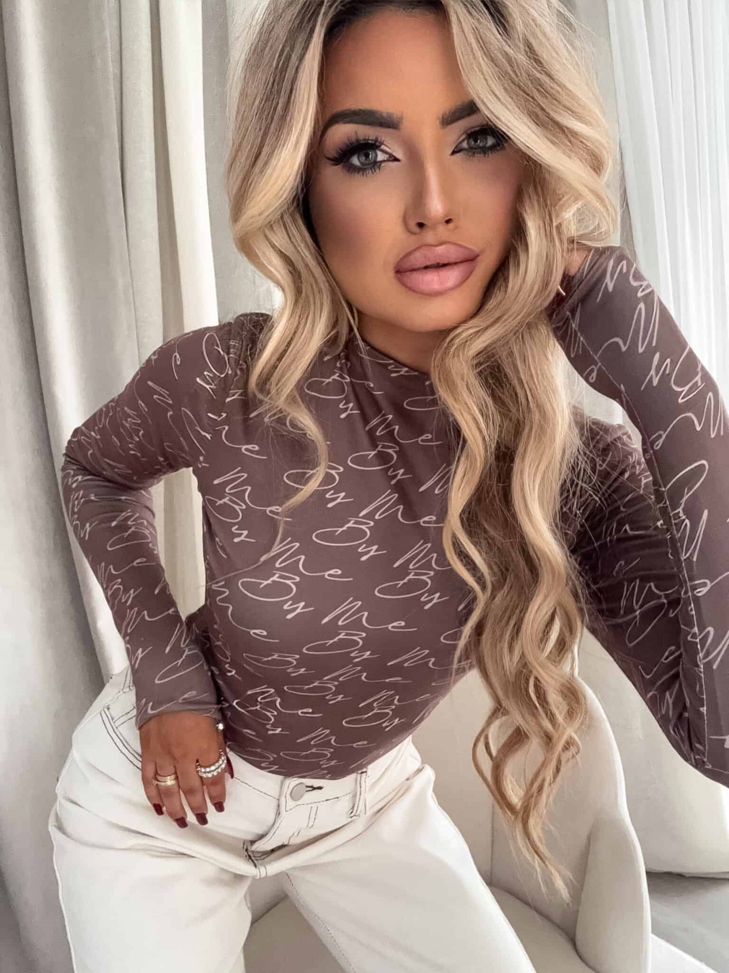 Damenbluse SKIN print – mokka
