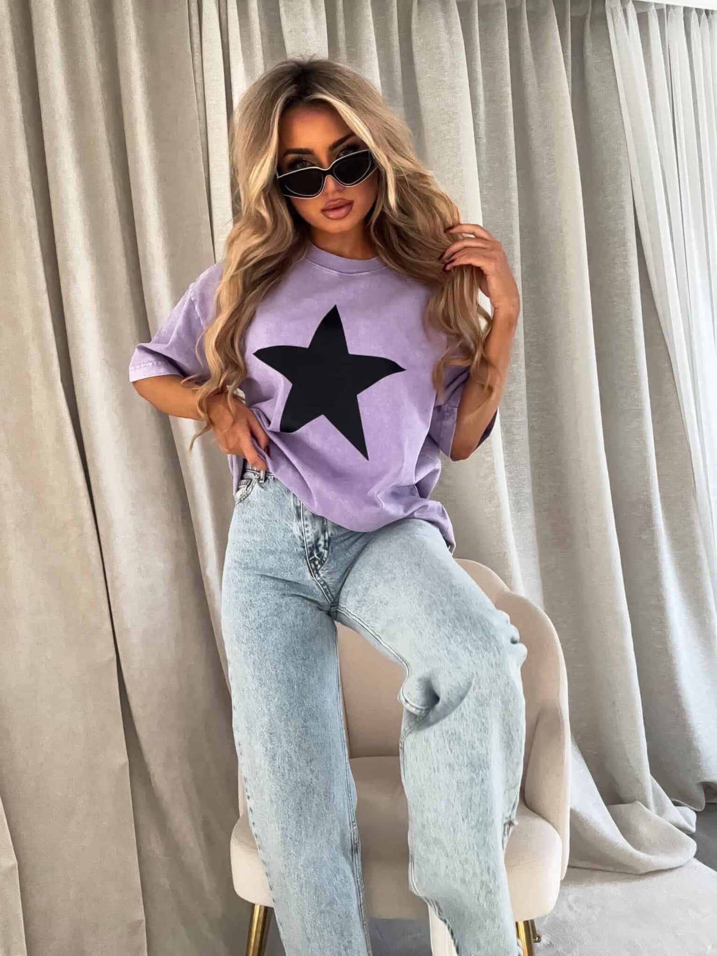 t-shirt STAR - hell- lila