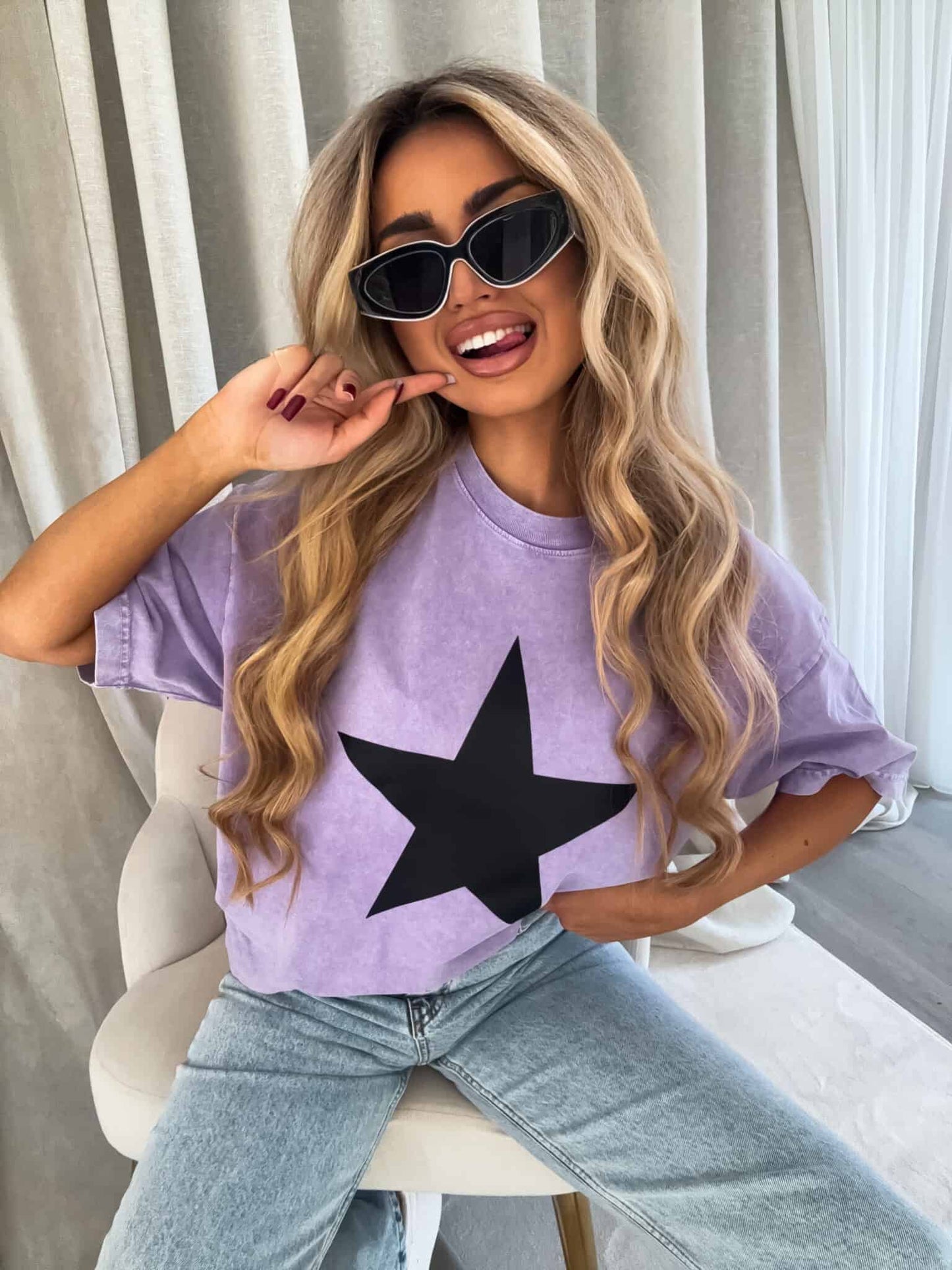 t-shirt STAR - hell- lila