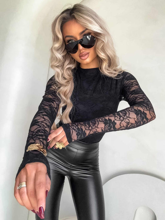 Damenbluse SKIN IV transparent Spitze - schwarz