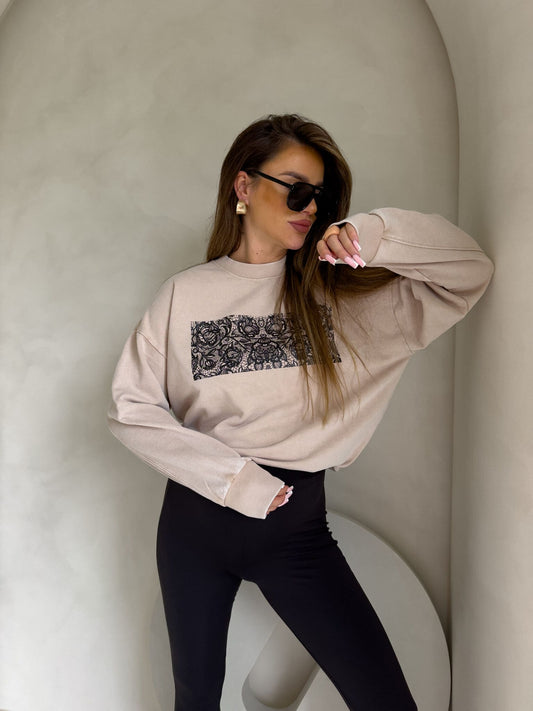 Sweatshirt KORONKA - hellbeige- abgewaschenes Stil