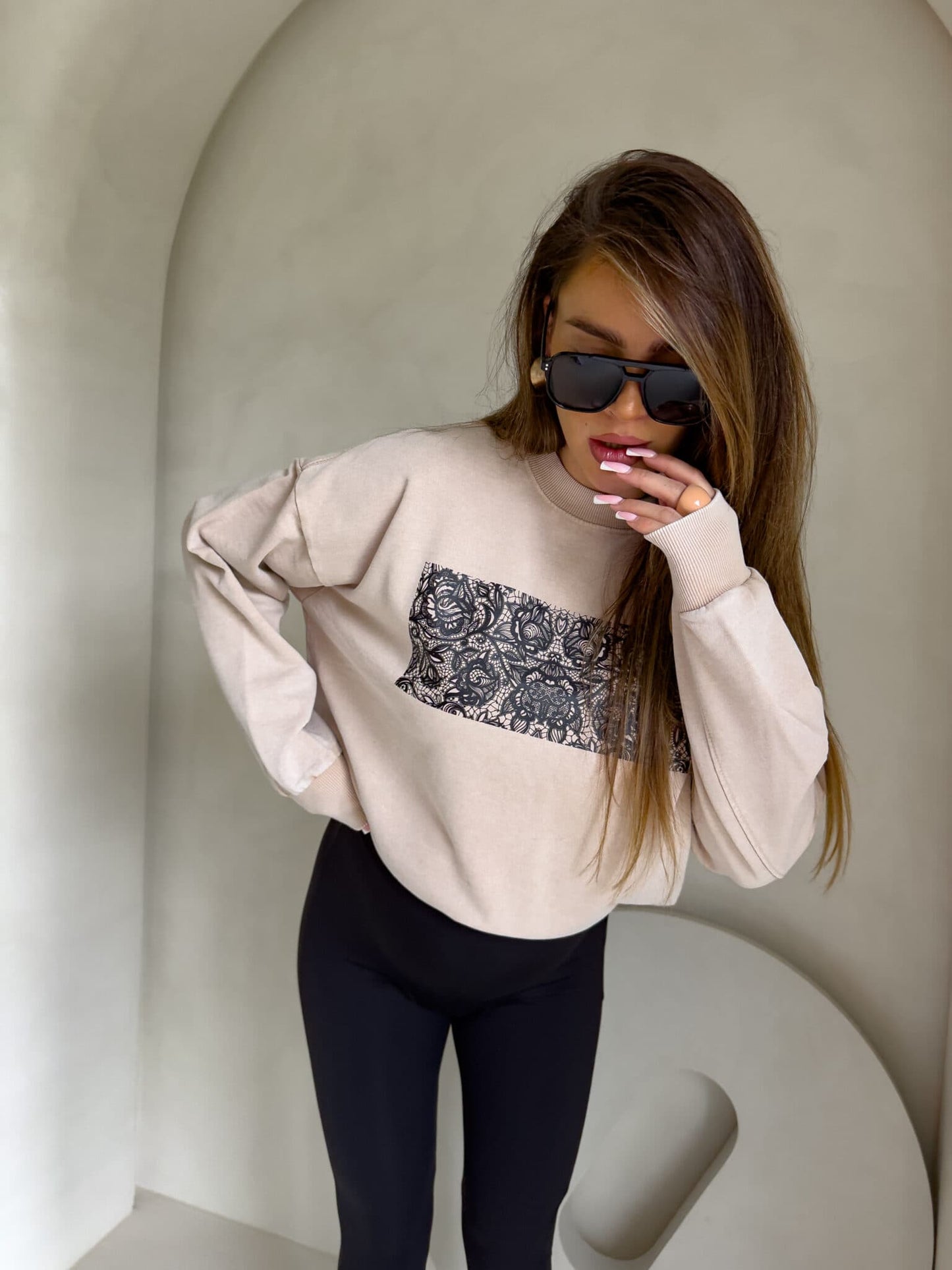 Sweatshirt KORONKA - hellbeige- abgewaschenes Stil
