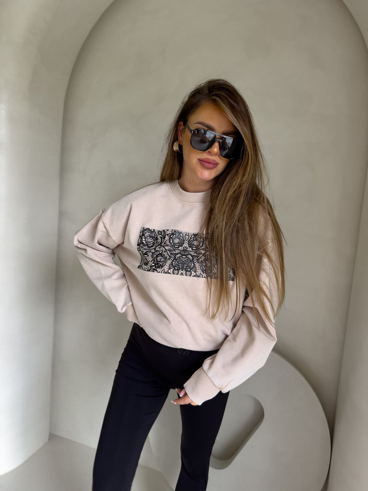 Sweatshirt KORONKA - hellbeige- abgewaschenes Stil