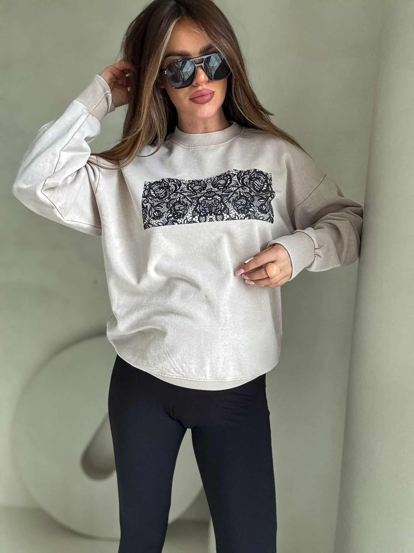 Sweatshirt KORONKA - hellbeige- abgewaschenes Stil