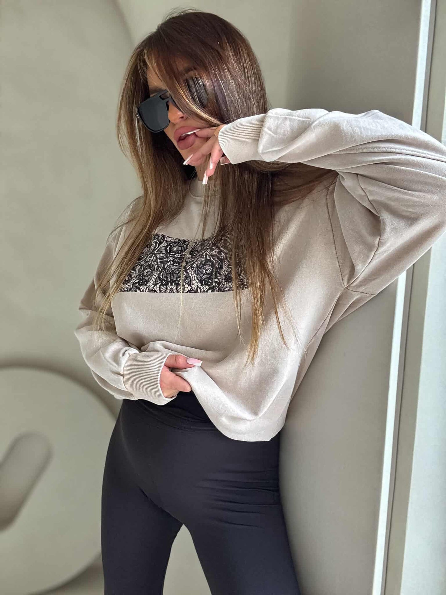 Sweatshirt KORONKA - hellbeige- abgewaschenes Stil