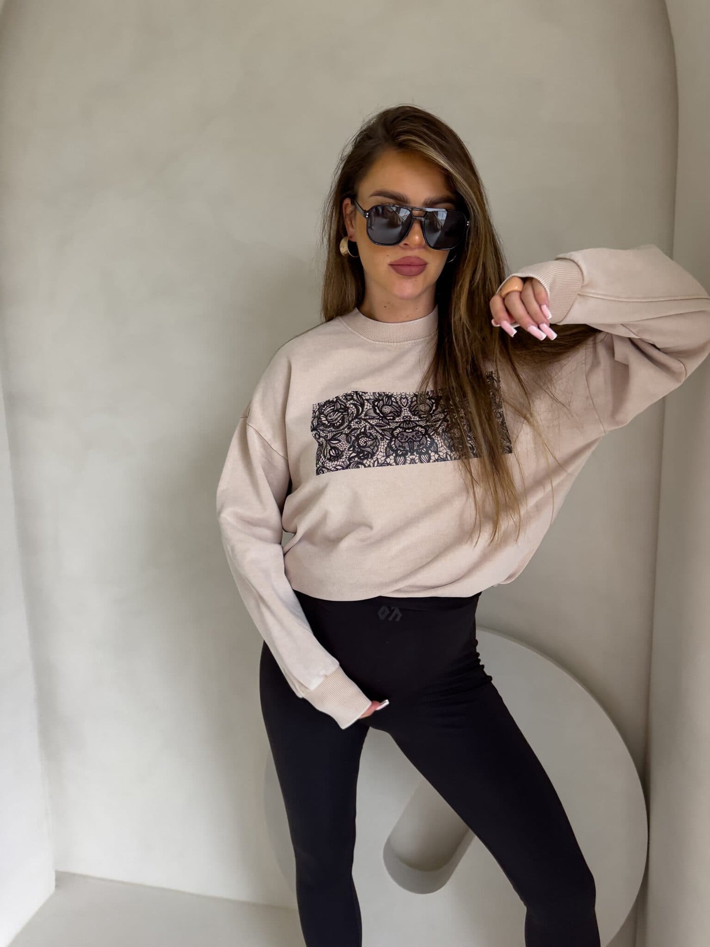 Sweatshirt KORONKA - hellbeige- abgewaschenes Stil