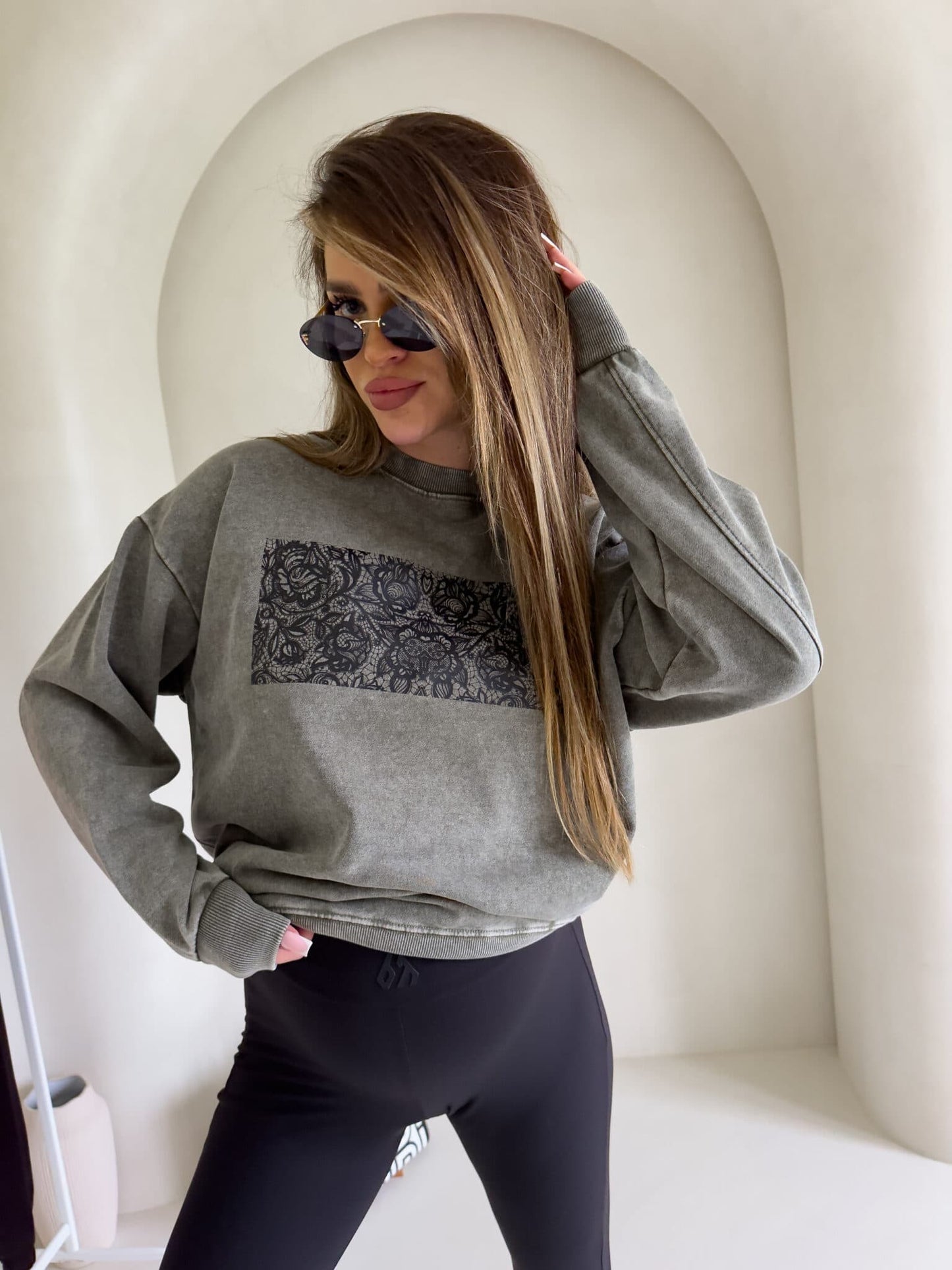 Sweatshirt KORONKA - khaki- abgewaschenes Stil