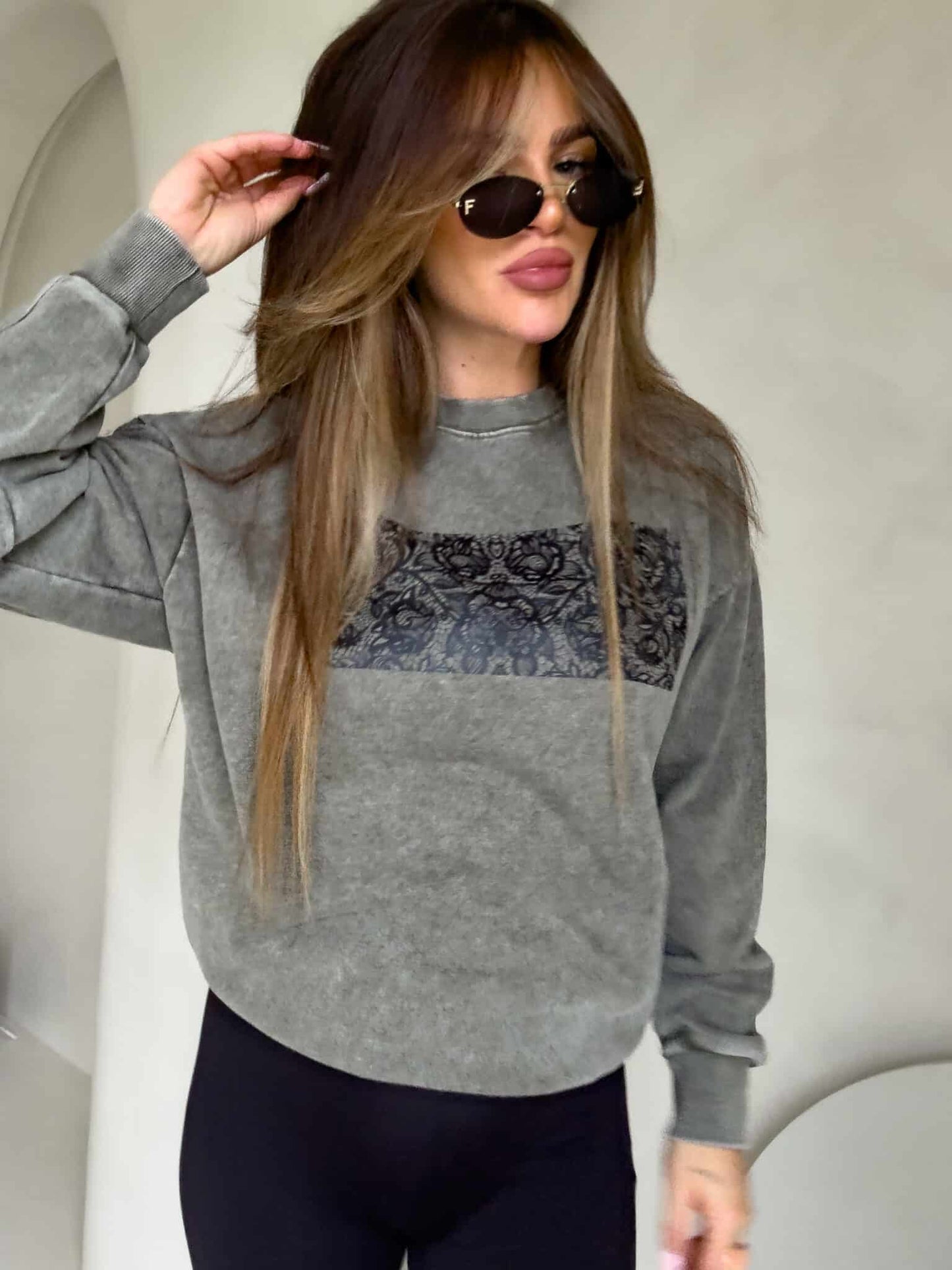 Sweatshirt KORONKA - khaki- abgewaschenes Stil