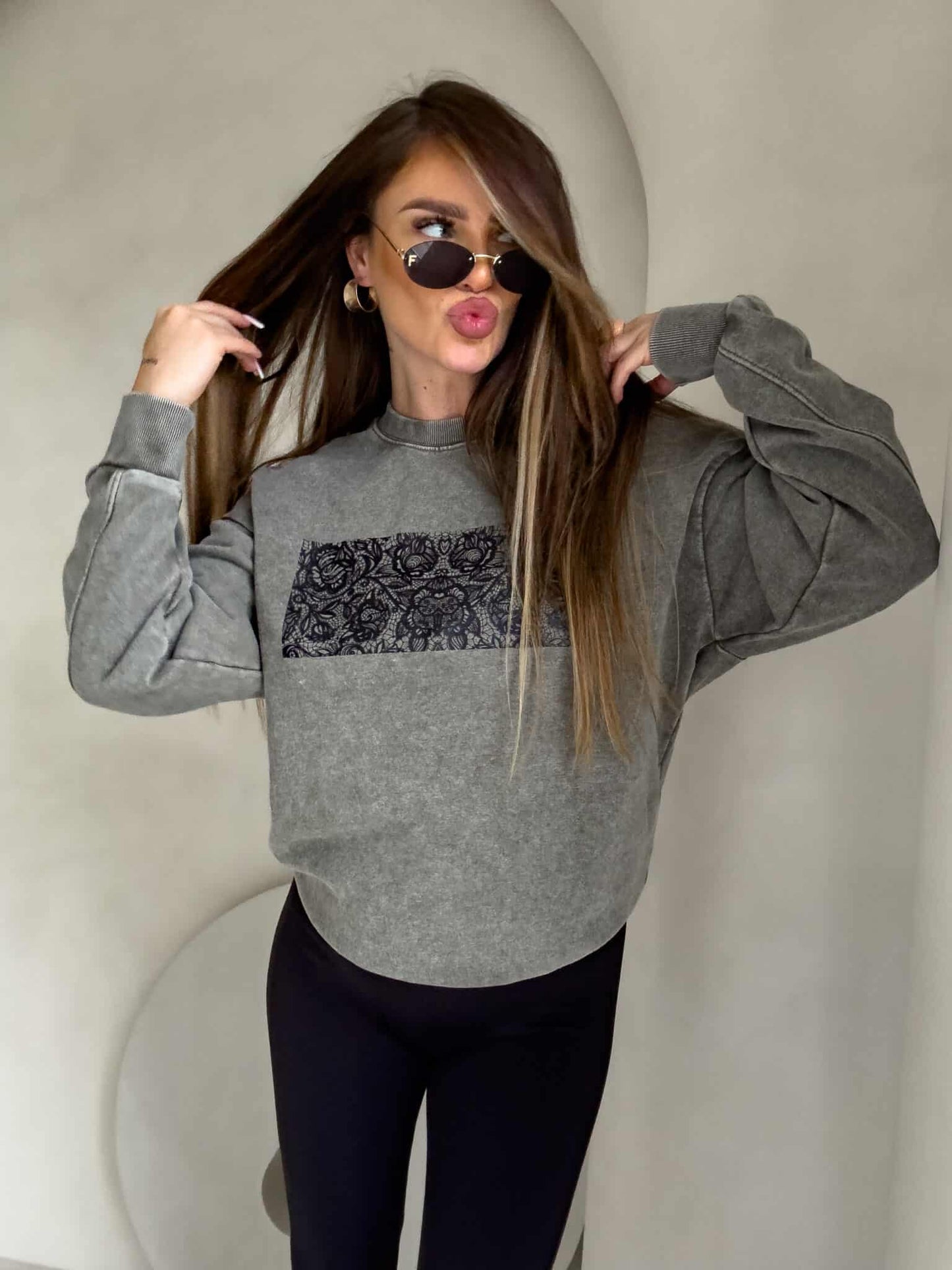 Sweatshirt KORONKA - khaki- abgewaschenes Stil