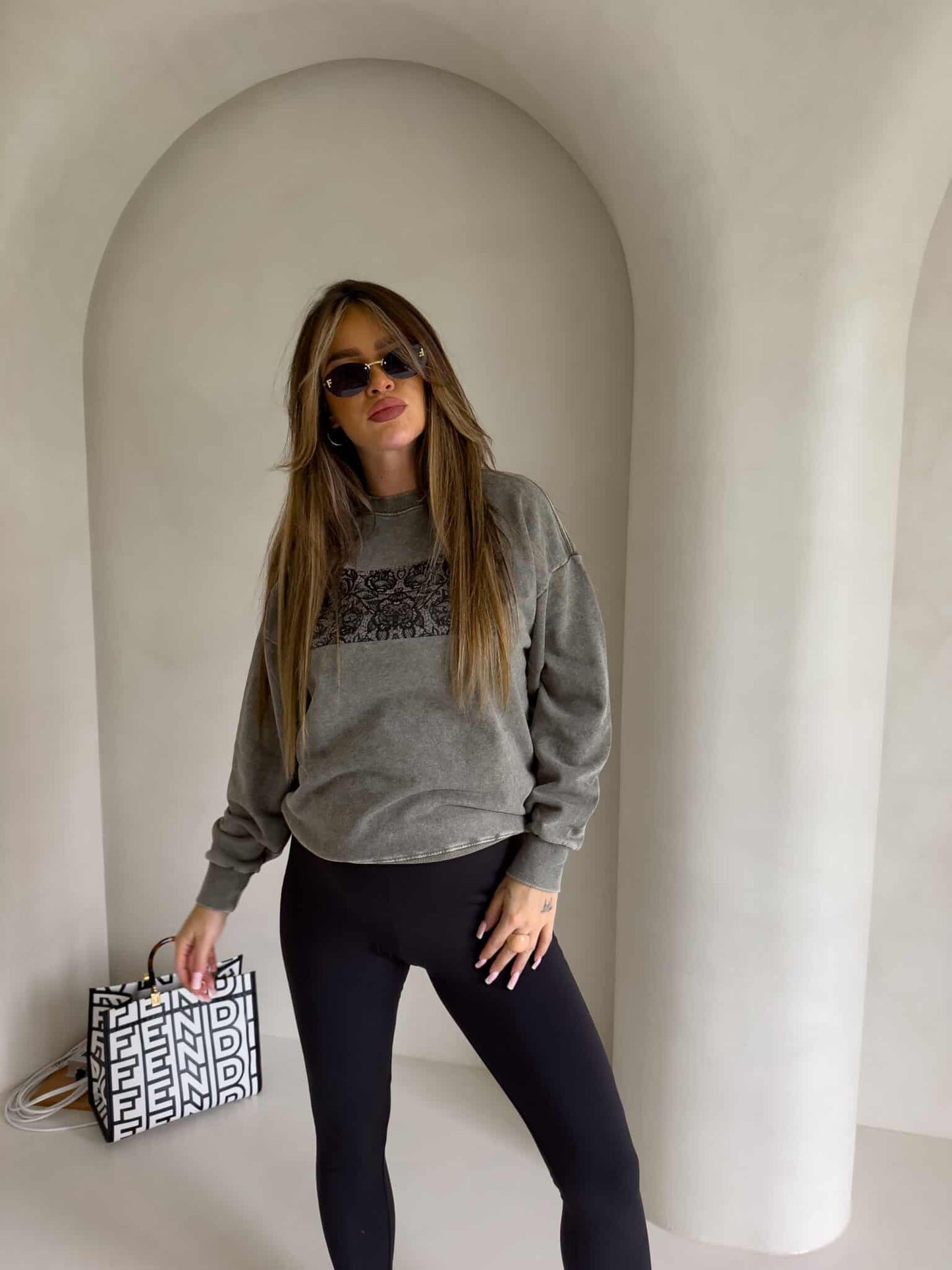 Sweatshirt KORONKA - khaki- abgewaschenes Stil