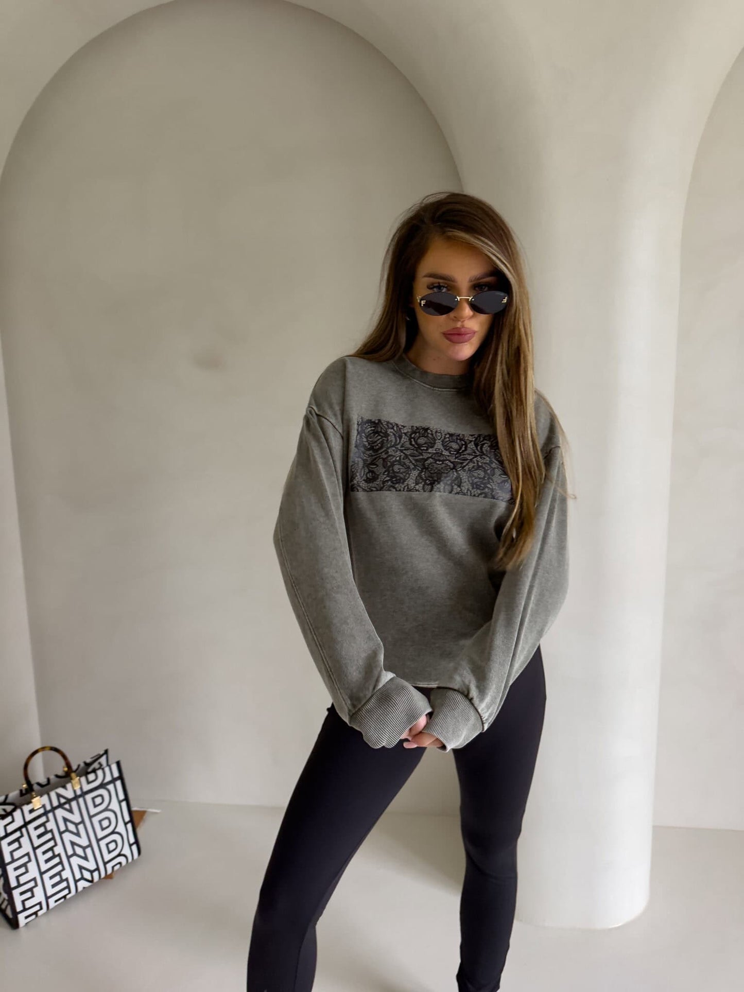 Sweatshirt KORONKA - khaki- abgewaschenes Stil