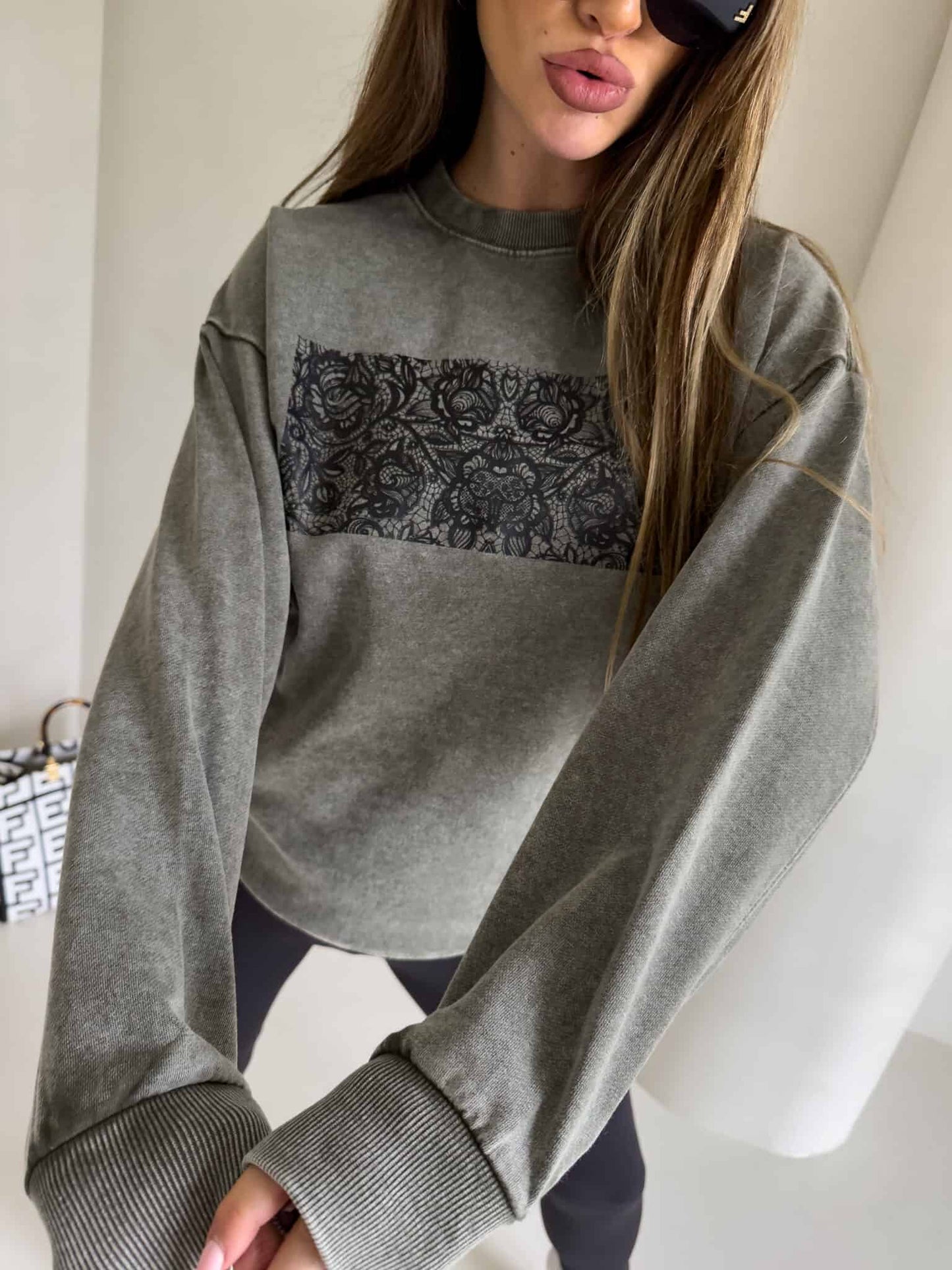 Sweatshirt KORONKA - khaki- abgewaschenes Stil