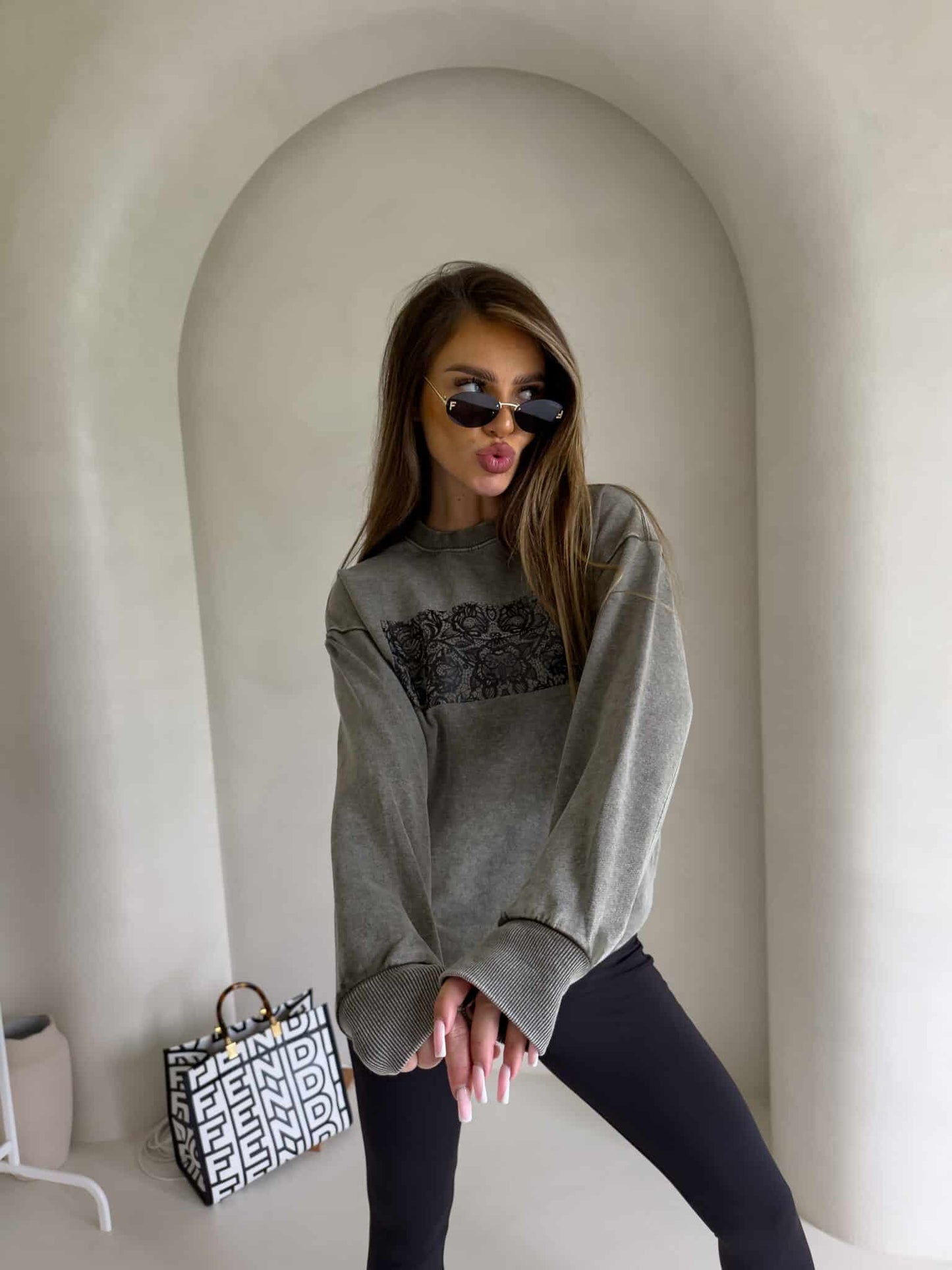 Sweatshirt KORONKA - khaki- abgewaschenes Stil
